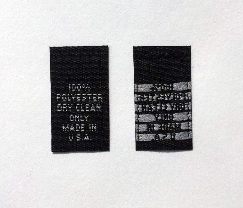 100 Pcs Black Woven Clothing Labels - 100% Polyester Dry Clean Only Sewing Tags for Garment Care - Made in USA - Perfect for DIY Clothing, Branding & Custom Apparel Projects