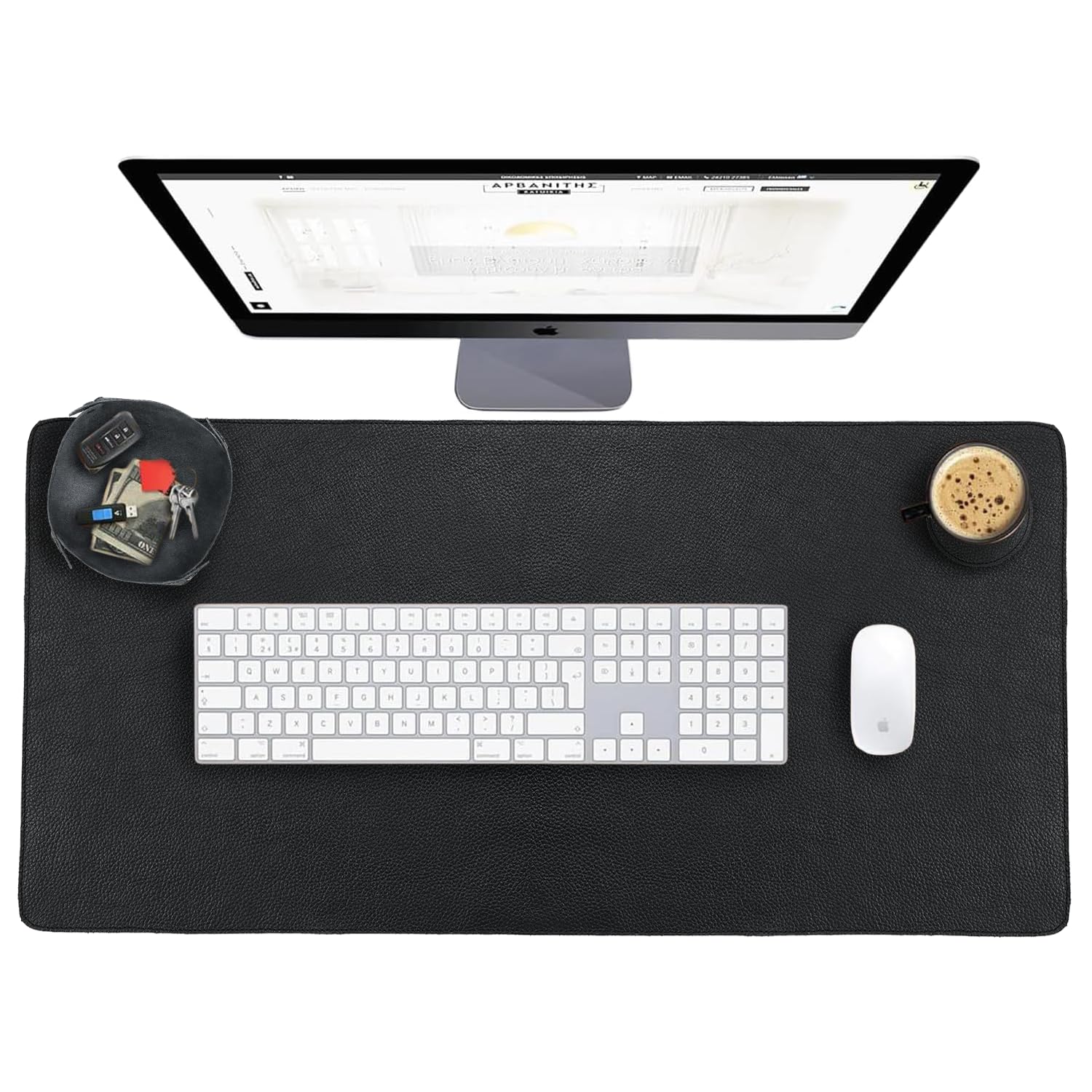 Premium Genuine Leather Desk Pad - 31x15.6 Inch Large Office Desk Mat for Keyboard, Mouse & Laptop - 3mm Thick Black Leather Desk Protector & Blotter - Perfect for Home Office, Gaming Setup & Workspace Organization - ELIZO