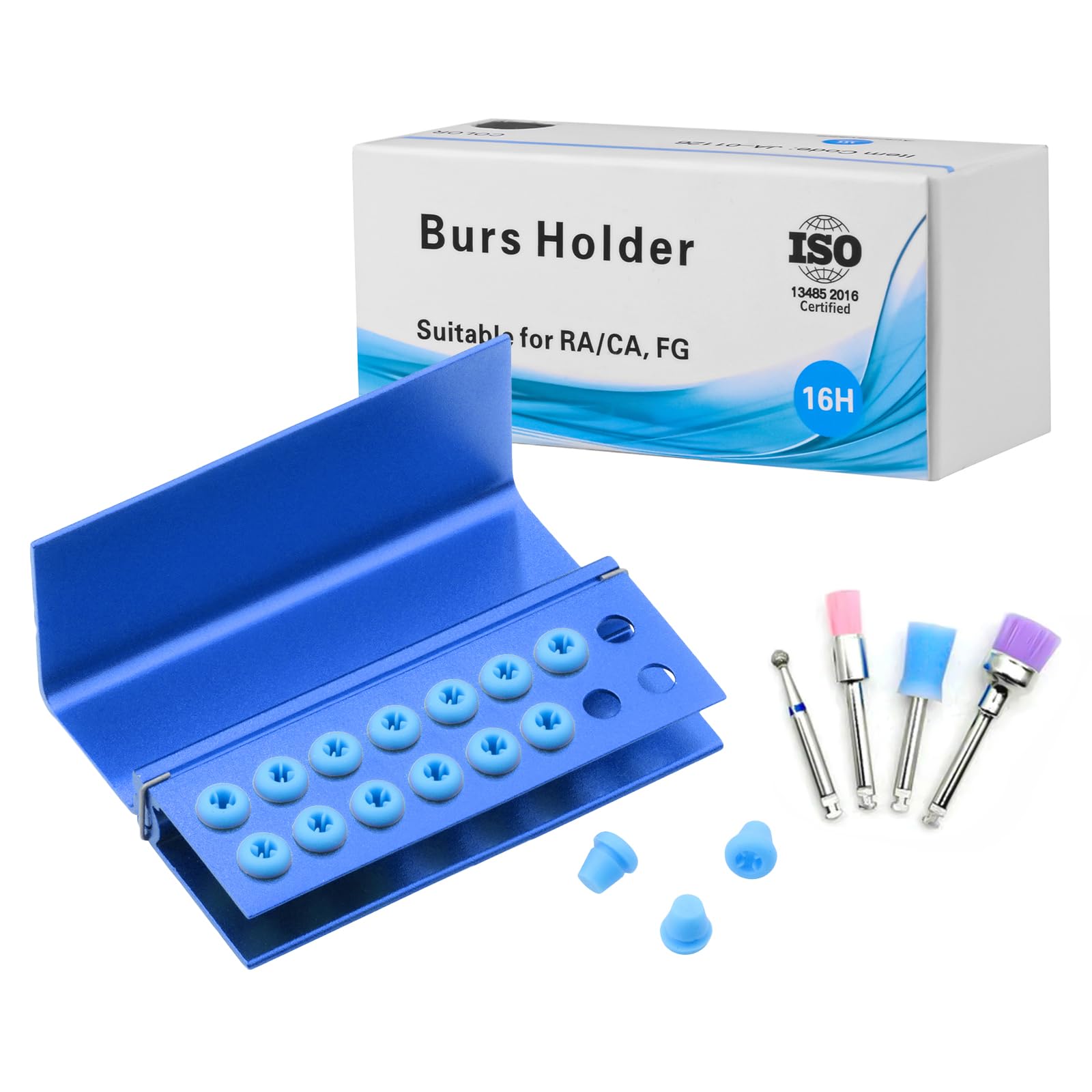 3PCS Aluminum Alloy Endo Box with Cover - 16 Hole Bur Holder & Organizer for Dental Tools | Sterilizable Case for Dental Clinics & Labs (Blue)