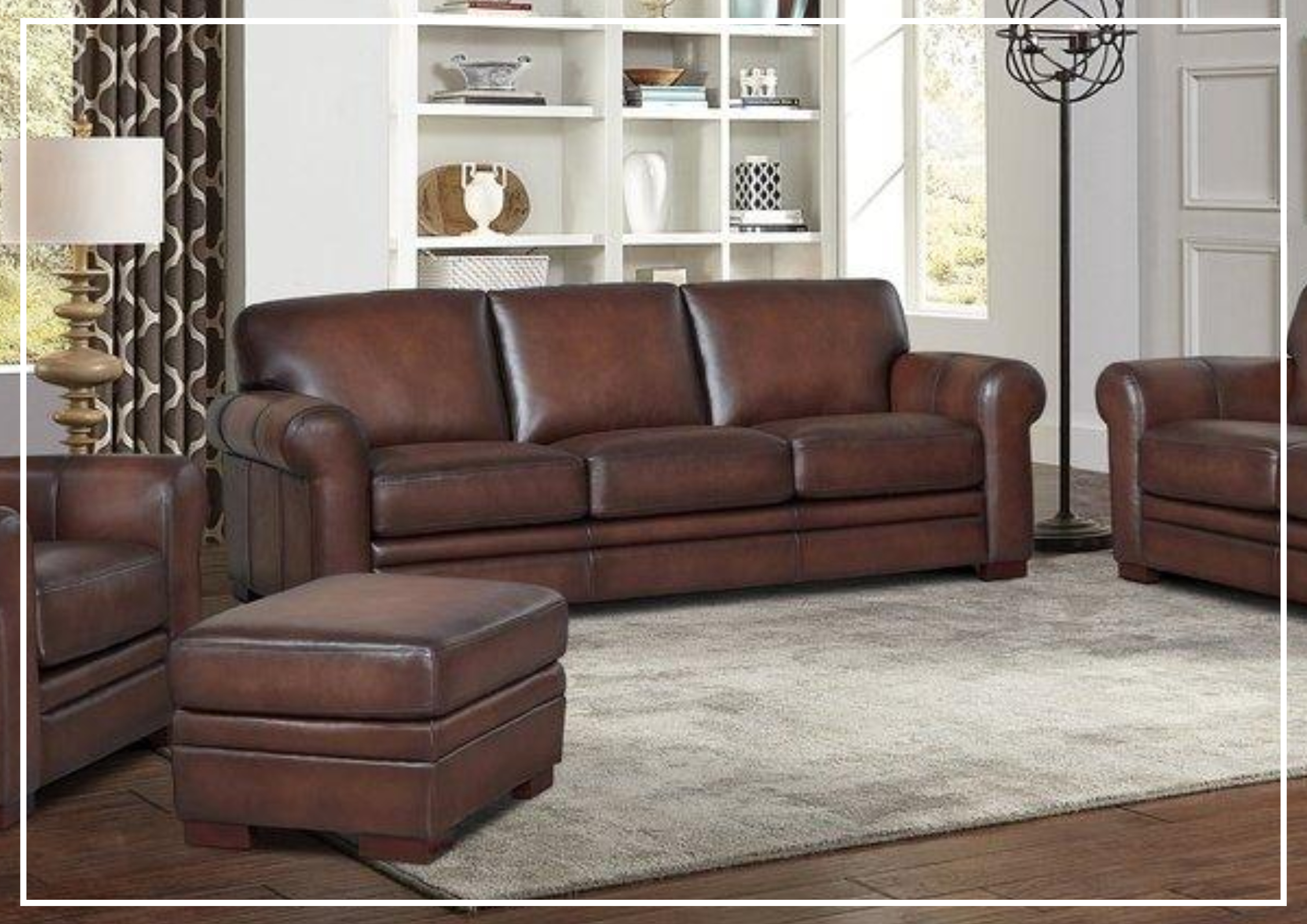 Hydeline Brookfield Brown Top Grain Leather 3-Seater Sofa - Luxurious Genuine Leather Couch for Living Room, Lounge & Home Theater - Perfect for Family Gatherings & Movie Nights