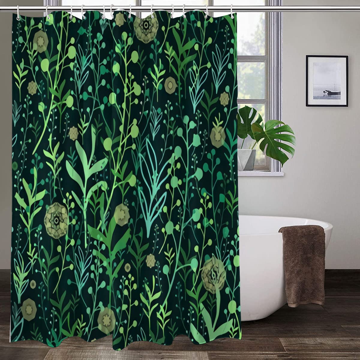 Farmhouse Style Magic Microgreen Shower Curtain - 72x72 Inch Fabric Bathroom Decor with Hooks | Waterproof & Mold Resistant for Vintage & Modern Bathrooms