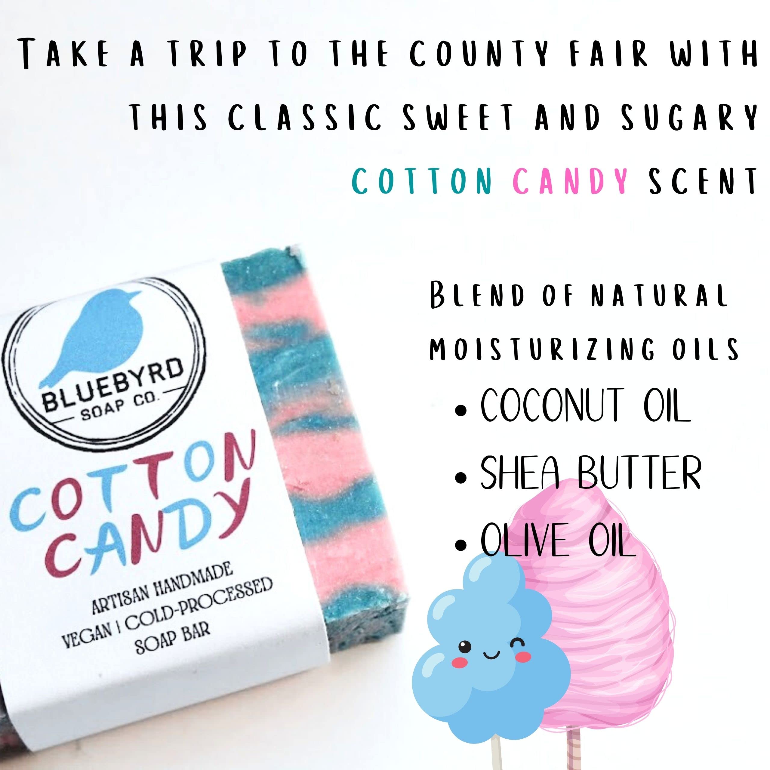 Bluebyrd Soap Co. Cotton Candy Scented Soap Bar for Kids & Teens - Shea Butter Moisturizing Rainbow Soap - Fun Bath Time Gift for Children (Sweet Cotton Fragrance) - Perfect for Birthday Parties, Easter Baskets & Kids' Bathroom Decor