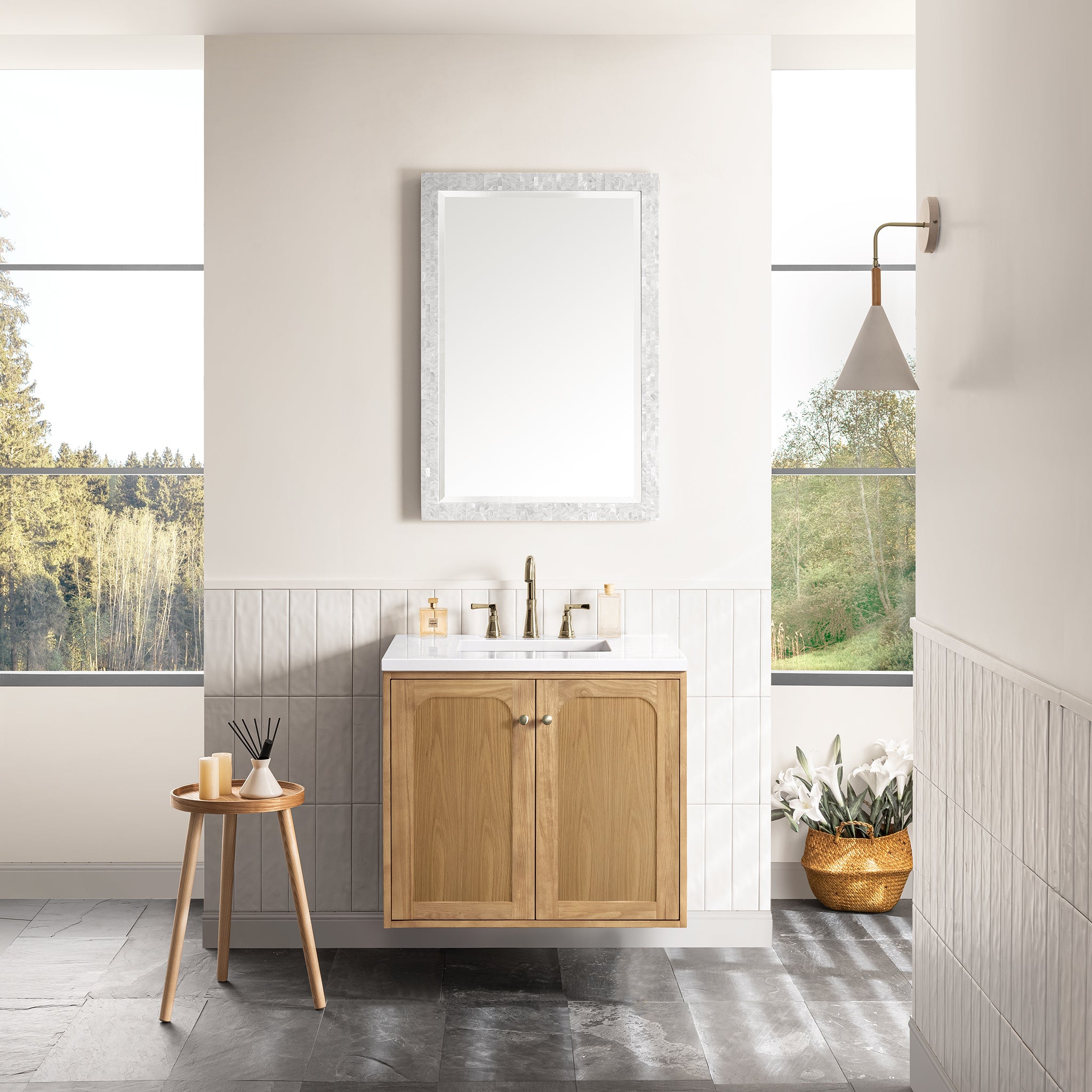 Laurent 30 Inch Single Bathroom Vanity Set - Light Natural Oak Wood with 3CM White Zeus Quartz Countertop | Perfect for Modern Master Bathrooms & Powder Rooms