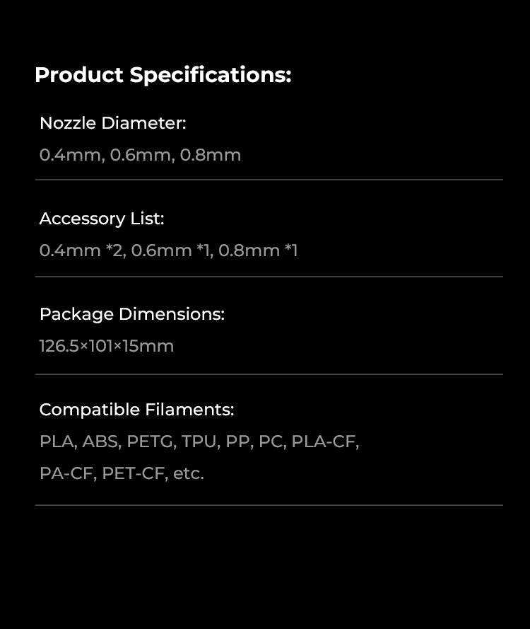 Creality K1C Ender 3 V3 & Ender 3 V3 Plus 3D Printer Nozzle Kit - Quick Swap Unicorn Nozzles (0.4mm, 0.6mm, 0.8mm) 4PCS - AU Stock - Perfect for High-Speed Printing & Detailed Models