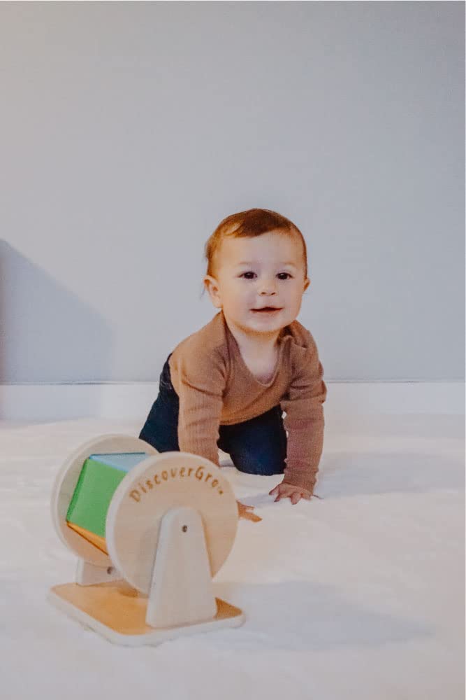 DISCOVERGRO Montessori Wooden Rainbow Spinning Toy Drum - Educational Baby Toy for 3 Months to 2 Years Old | Early Learning & Sensory Development | Perfect for Playtime, Daycare & Montessori Classroom Activities