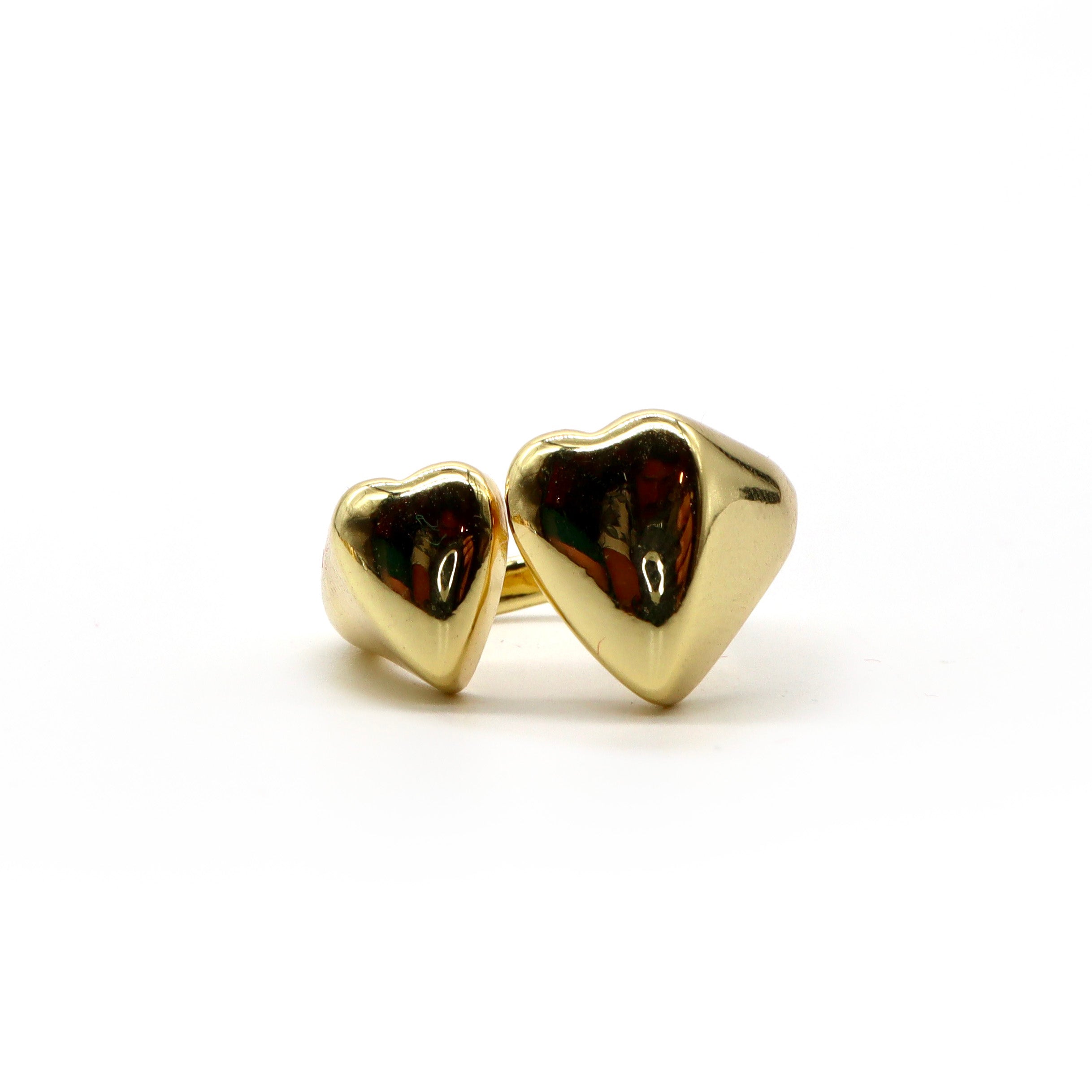 18K Gold Plated Double Heart Adjustable Ring for Women - Elegant Valentine's Day Gift, Anniversary Jewelry, Romantic Proposal Accessory