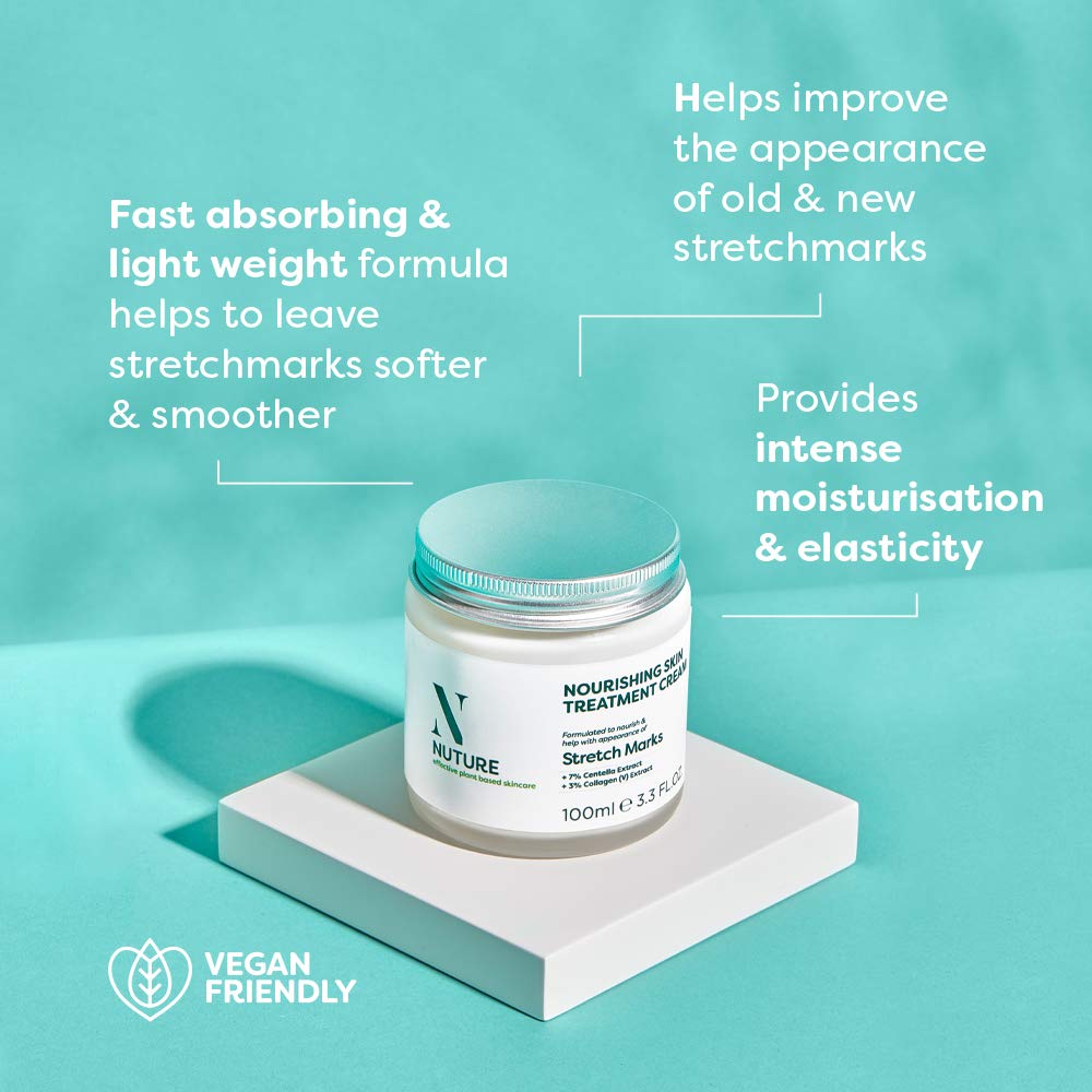 NUTURE Stretch Mark Cream - Fast Absorbing Body Moisturizer with Shea Butter, Collagen & Centella Asiatica (100ml) for Firmer Skin | Pregnancy & Postpartum Care, Daily Skin Hydration