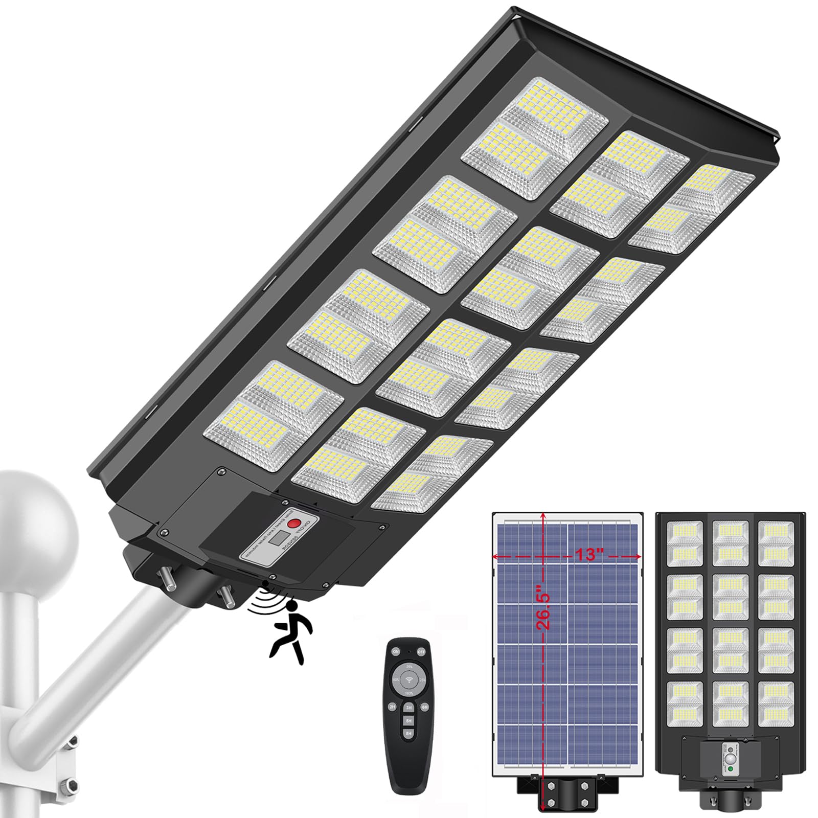 5000W LED Solar Street Light with Motion Sensor - 500000LM Super Bright, IP66 Waterproof Solar Security Flood Light - Outdoor Solar Lighting for Garden, Yard, Parking Lot (Dusk to Dawn Operation) - Perfect for Home Security, Pathway Illumination & Large Area Lighting