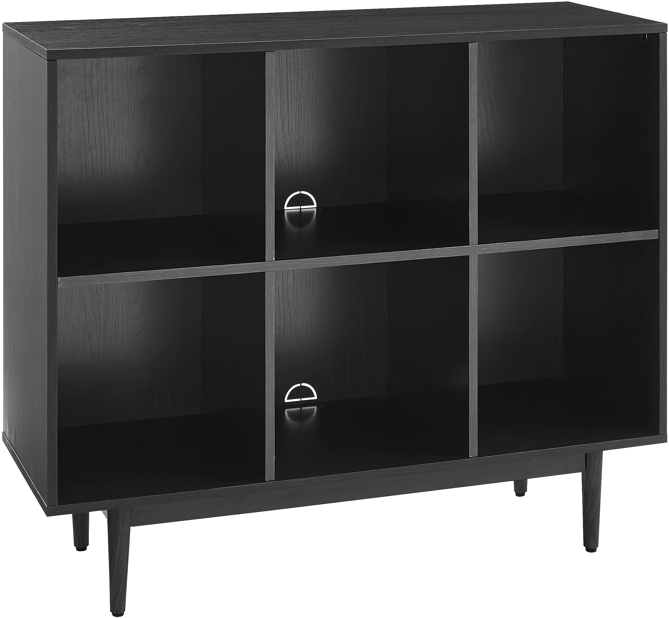 Crosley Liam Mid-Century Modern 6-Cube Bookcase Organizer - Black Wooden Storage Shelf for Living Room, Bedroom & Office