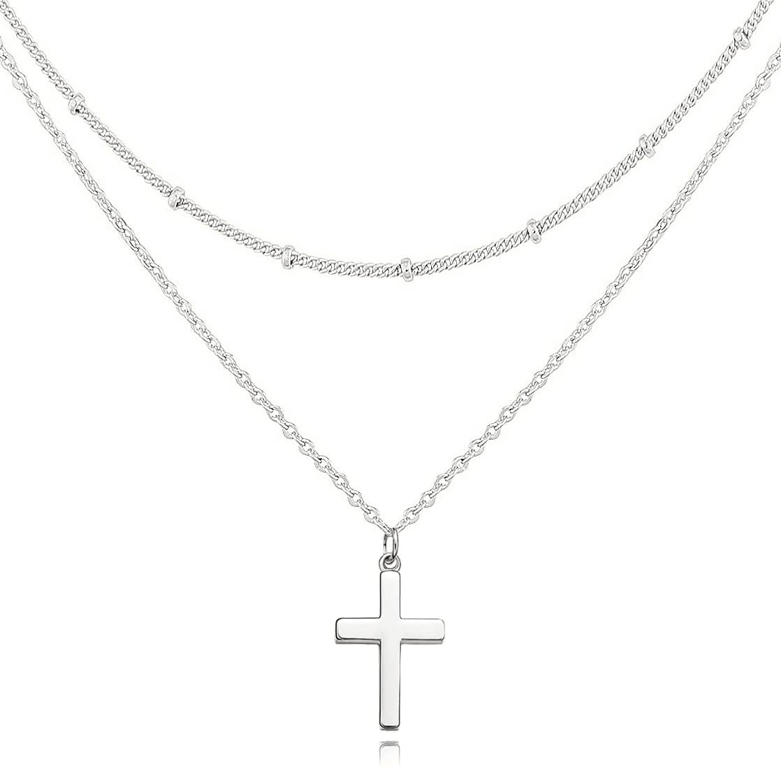 DEARMAY Dainty 14K Gold Filled Cross Necklace for Women - Thin Layered Small Cross Pendant Choker with Silver Chain - Minimalist Aesthetic Jewelry Gift for Her - Perfect for Everyday Wear, Church, Weddings & Special Occasions