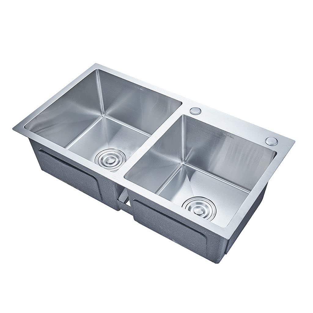 Premium 304 Stainless Steel Double Basin Kitchen Sink - Undermount Installation, Thickened Design for Durability, Multi-Size Options (No Accessories/Faucet Included) - Perfect for Modern Kitchens, Food Prep & Dishwashing