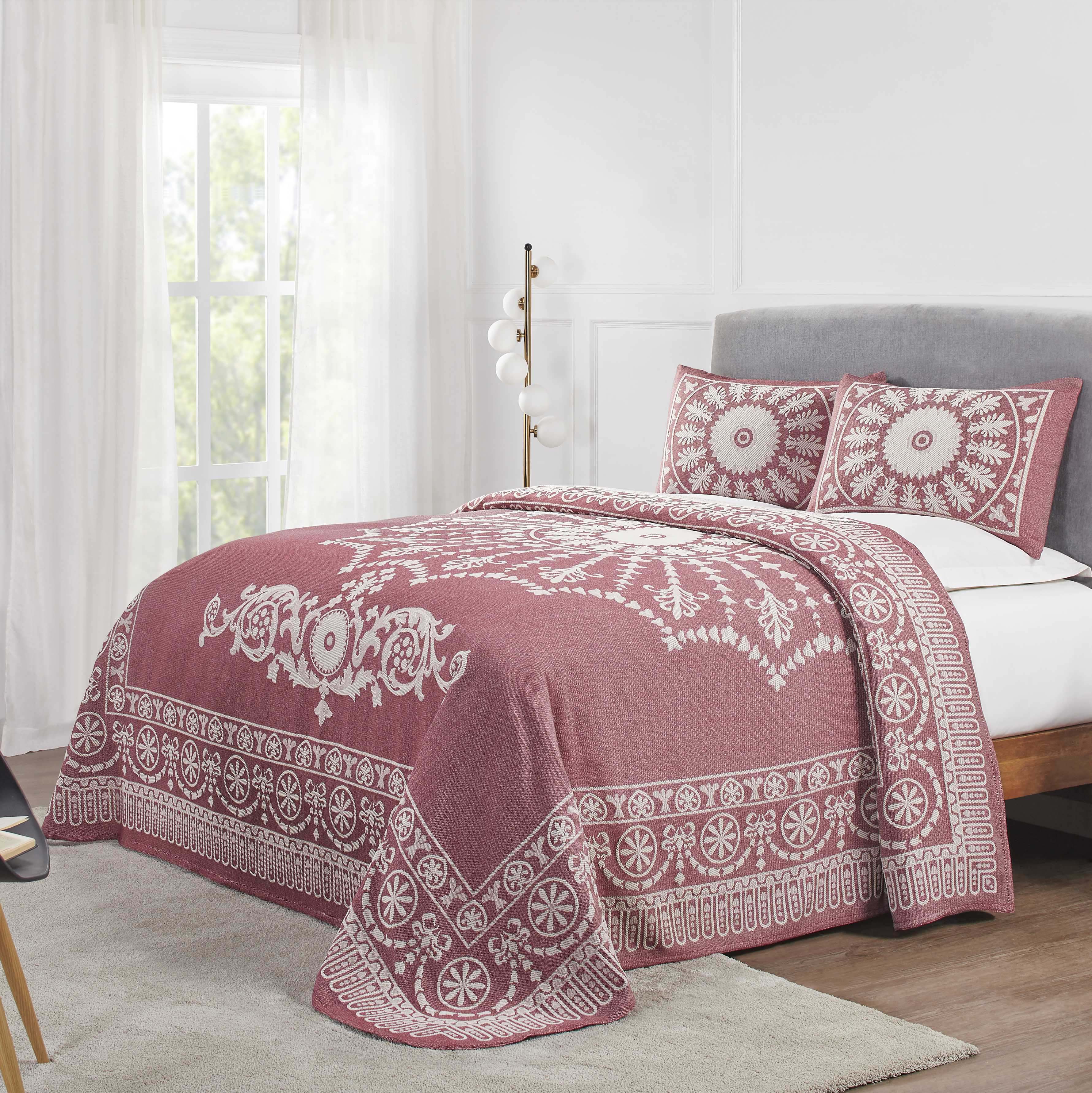 Traditional Medallion Cotton Blend Woven Jacquard Bedspread Set - Queen Size 3-Piece Luxury Bedding for Master Bedroom & Guest Room Decor