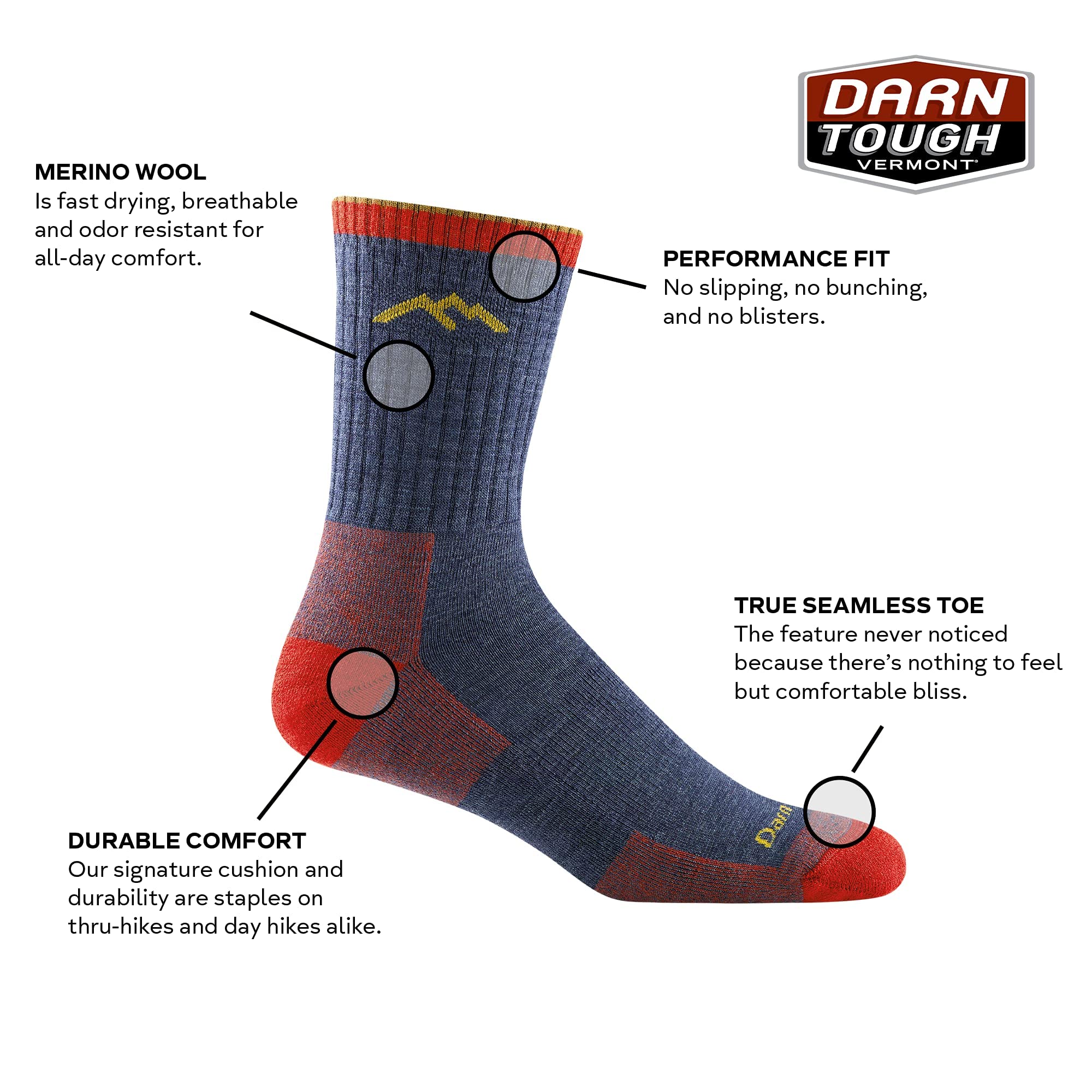 Darn Tough Hiker Midweight Micro Crew Cushioned Socks for Men - Moisture-Wicking Hiking & Camping Boot Socks - Perfect for Outdoor Adventures, Backpacking and Trail Running