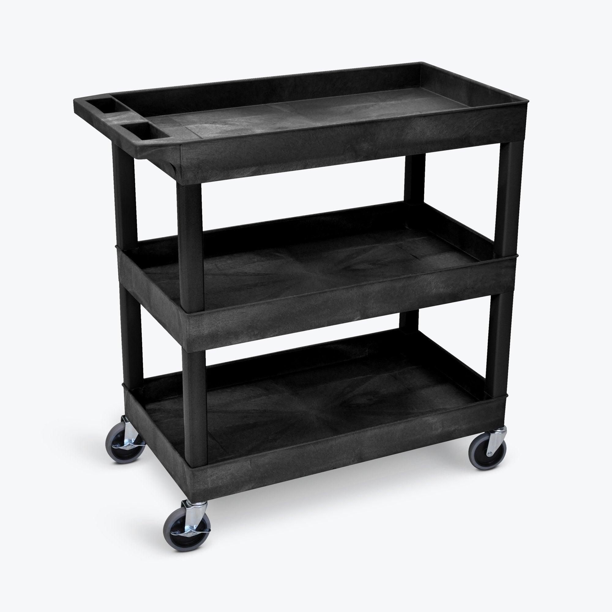 LUXOR TC111 B Large Rolling Utility Cart with 3 Shelves - Perfect for Kitchen, Office, or Workshop Storage & Organization