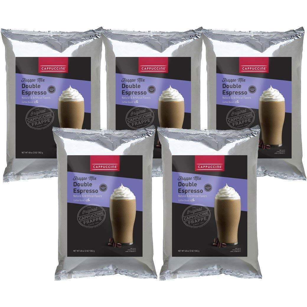 Premium Cappuccino Ice Coffee Frappe Mix - Double Espresso Flavor (5 Bags Case) | Perfect for Iced Coffee Lovers, Cafes & Summer Refreshment