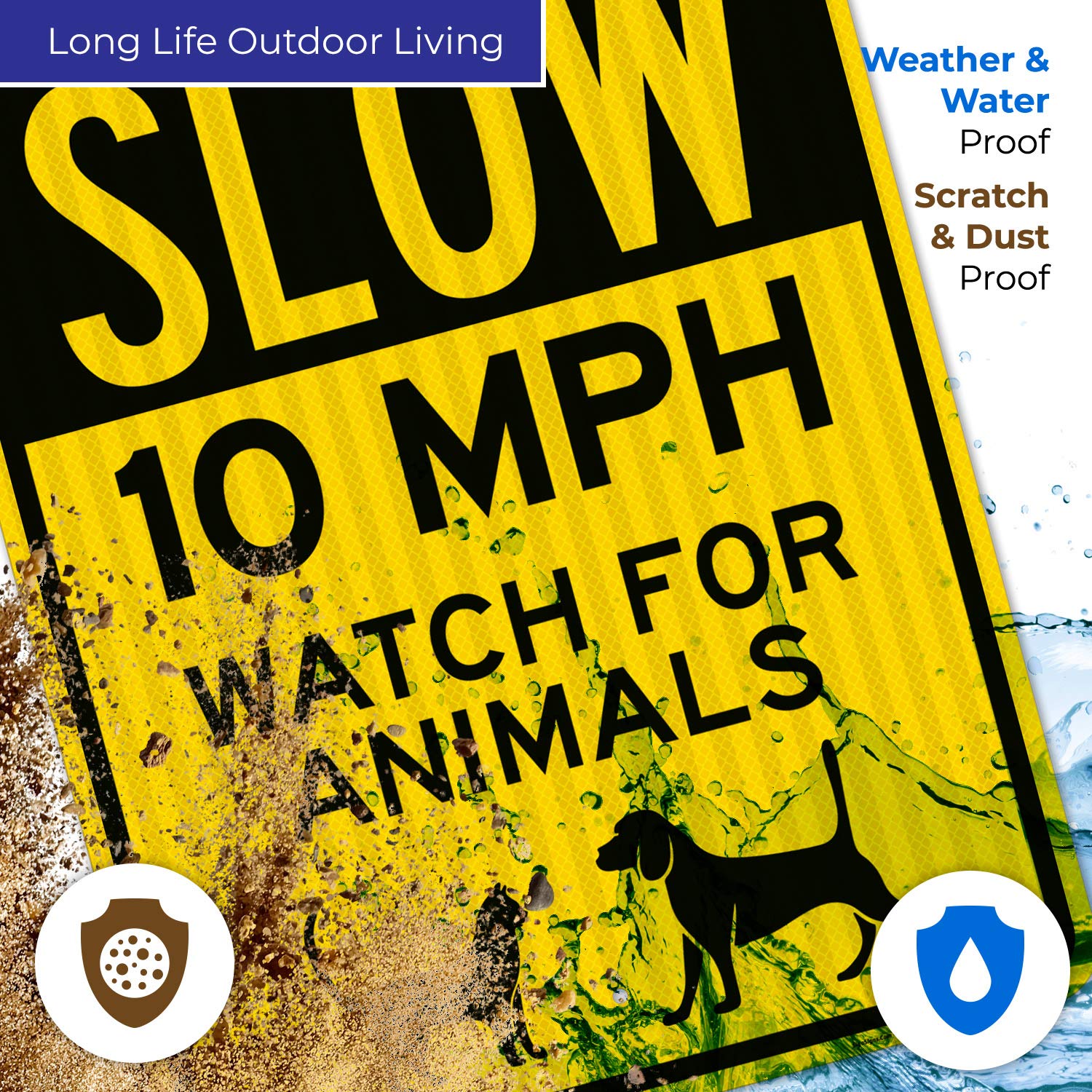 Slow 10 MPH Watch for Animals Sign - 24x30 Inches Reflective Traffic Sign - 3M EGP .080 Aluminum - Fade Resistant - Indoor/Outdoor Use - Made in USA - Perfect for School Zones, Residential Areas & Wildlife Crossings