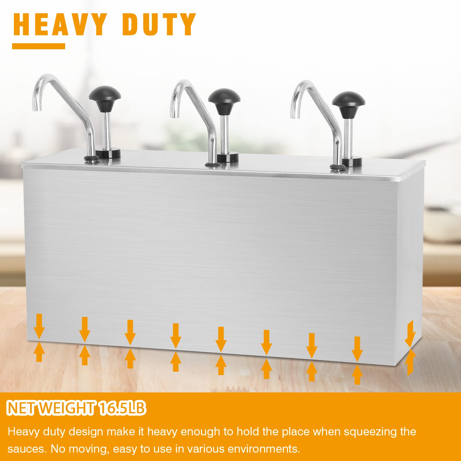 11 Quart Stainless Steel Commercial Sauce Dispenser Pump - Heavy Duty Condiment Pump Station for Ketchup, Syrup, Dressing & BBQ Sauce | Perfect for Restaurants, Catering & Food Service Businesses