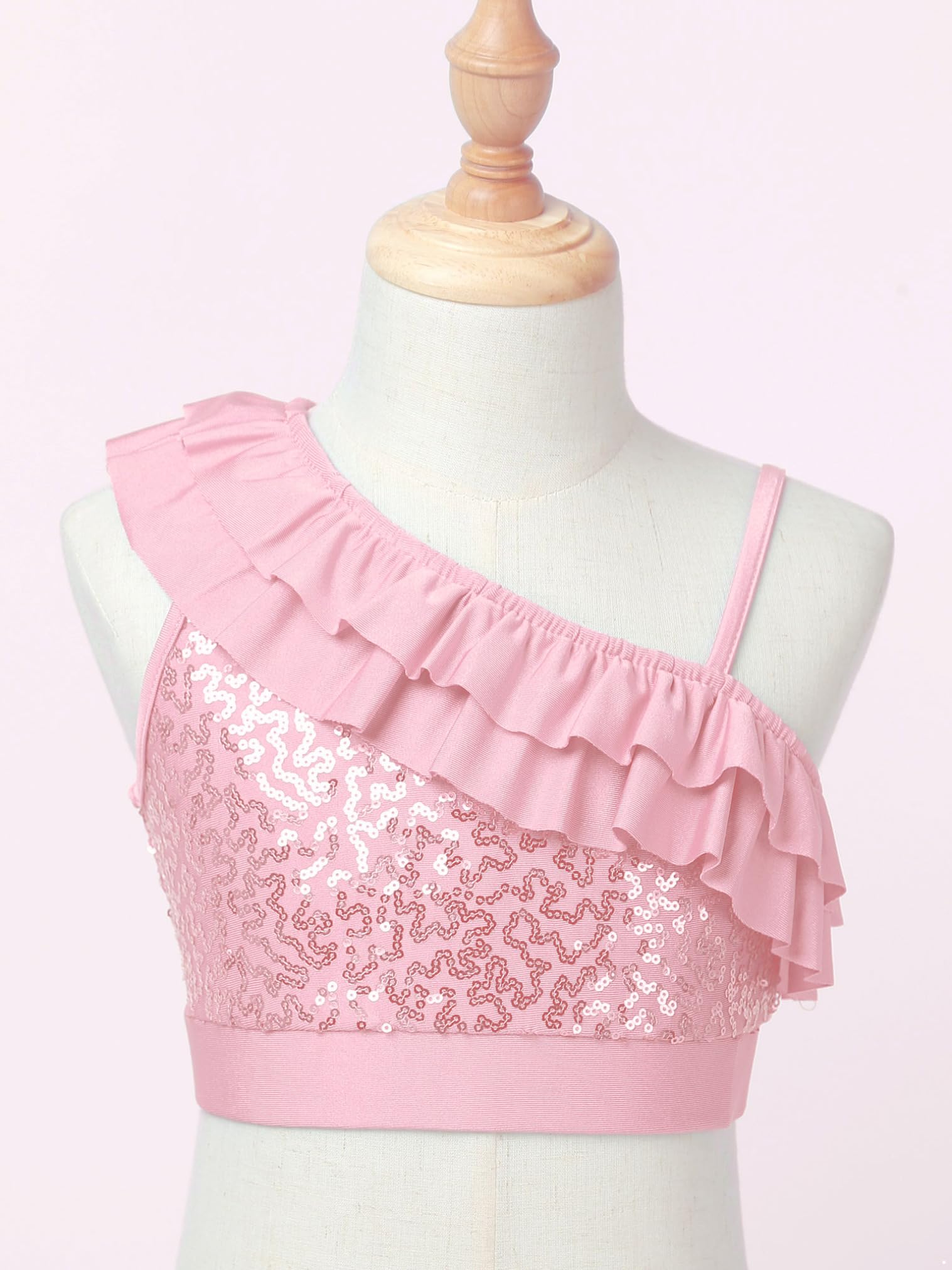 JEATHA Girls' Sparkly Sequin Sleeveless Crop Top - Shimmering Ruffled Dance Shirt for Kids, Toddler Girls' Party Outfit, Performance Costume & Casual Summer Wear