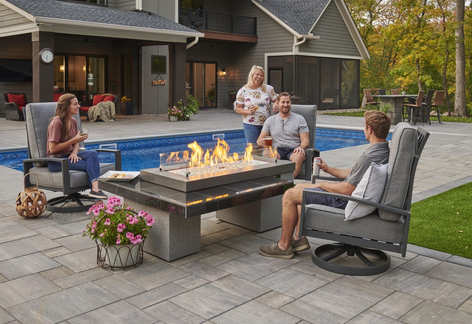 The Outdoor Greatroom Company Uptown Linear Gas Fire Pit Table - Modern Outdoor Fire Table for Patio, Deck, Backyard - Perfect for Entertaining, Relaxing & Creating Ambience