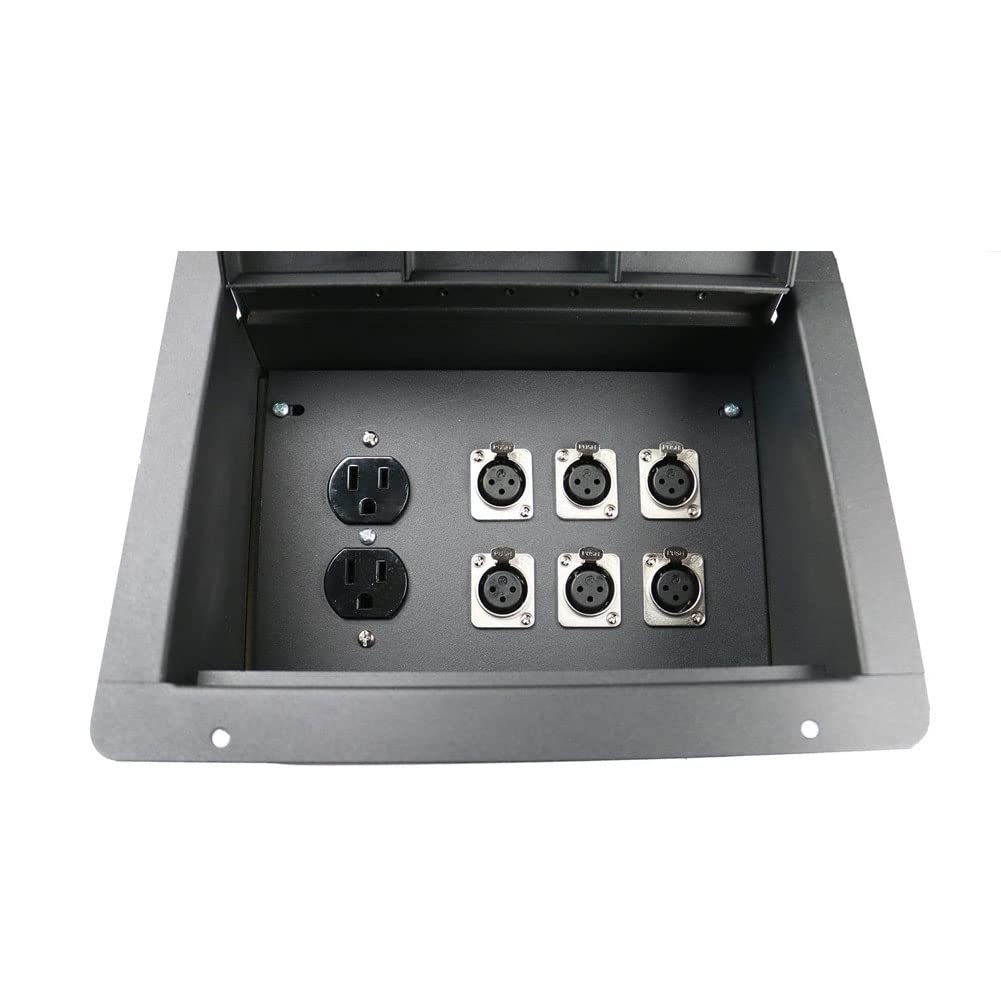 Elite Core FBL6 Recessed Floor Box with 6 XLRF Connectors & Duplex AC Outlet - Perfect for Home Theaters, Recording Studios, and Commercial AV Installations