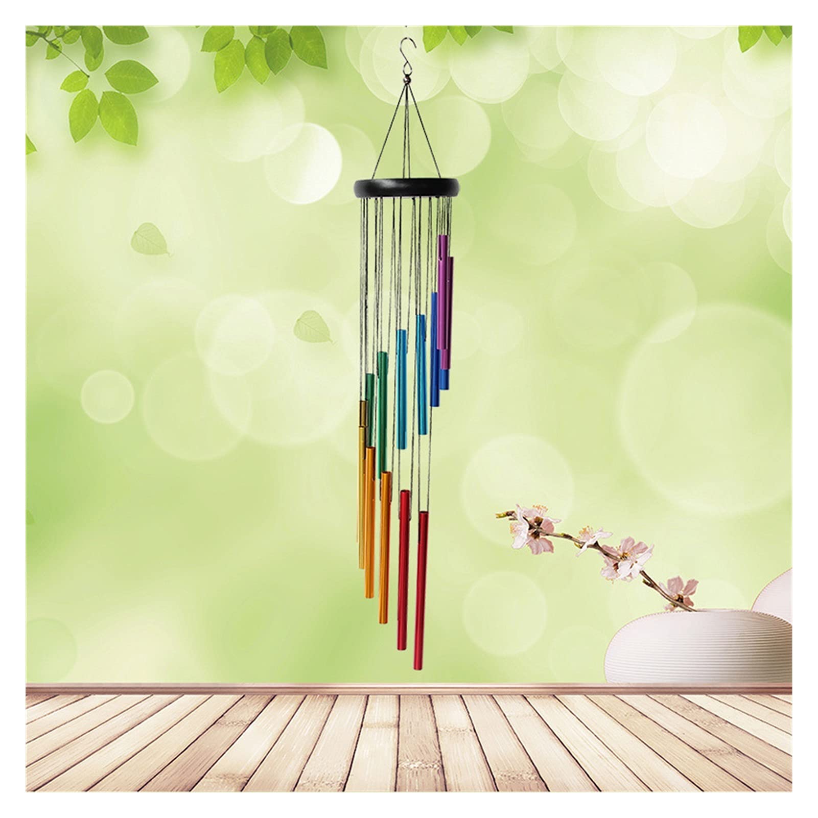 14 Tube Rotating Metal and Solid Wood Wind Chime - Elegant Home Decoration for Outdoor Garden, Patio, Porch & Indoor Wall Decor