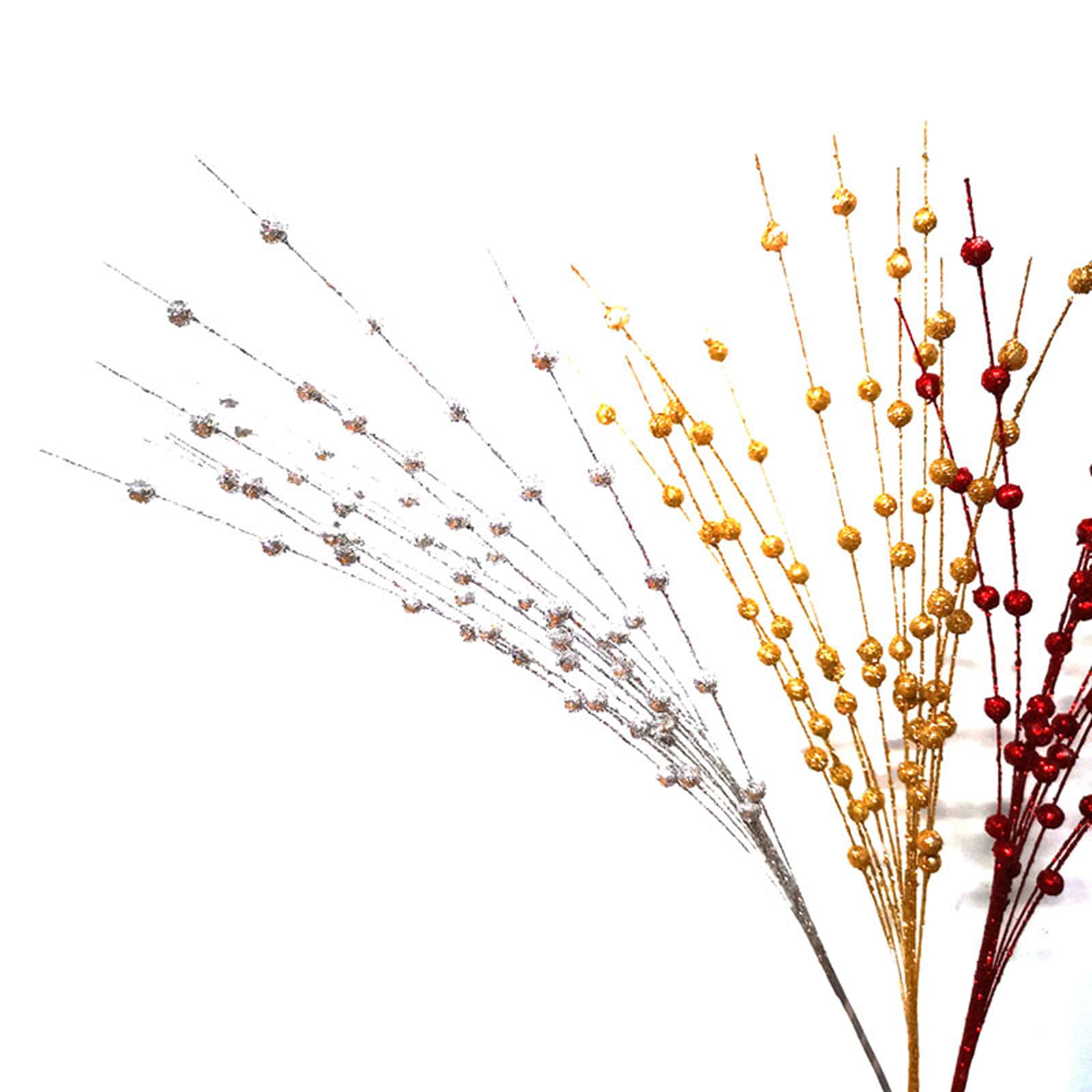 10 Pack Gold Glitter Artificial Berry Stems - 15.7 Inch Christmas Tree Picks for DIY Wreaths, Fireplace & Holiday Decor - Festive Home Decoration for Xmas, Parties & Gift Giving