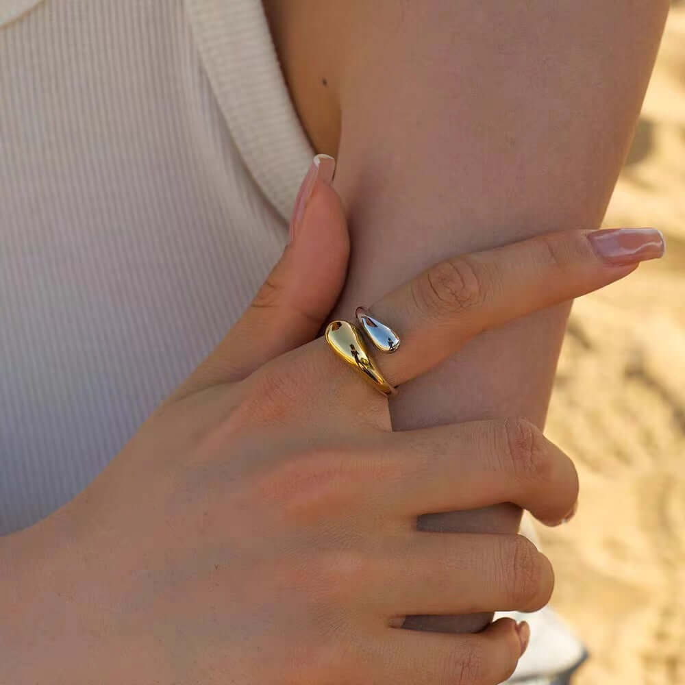 Two Tone Gold and Silver Wave Thumb Ring for Men and Women | Trendy Stackable Jewelry | Perfect for Casual Wear, Parties, and Gifts | JDR355