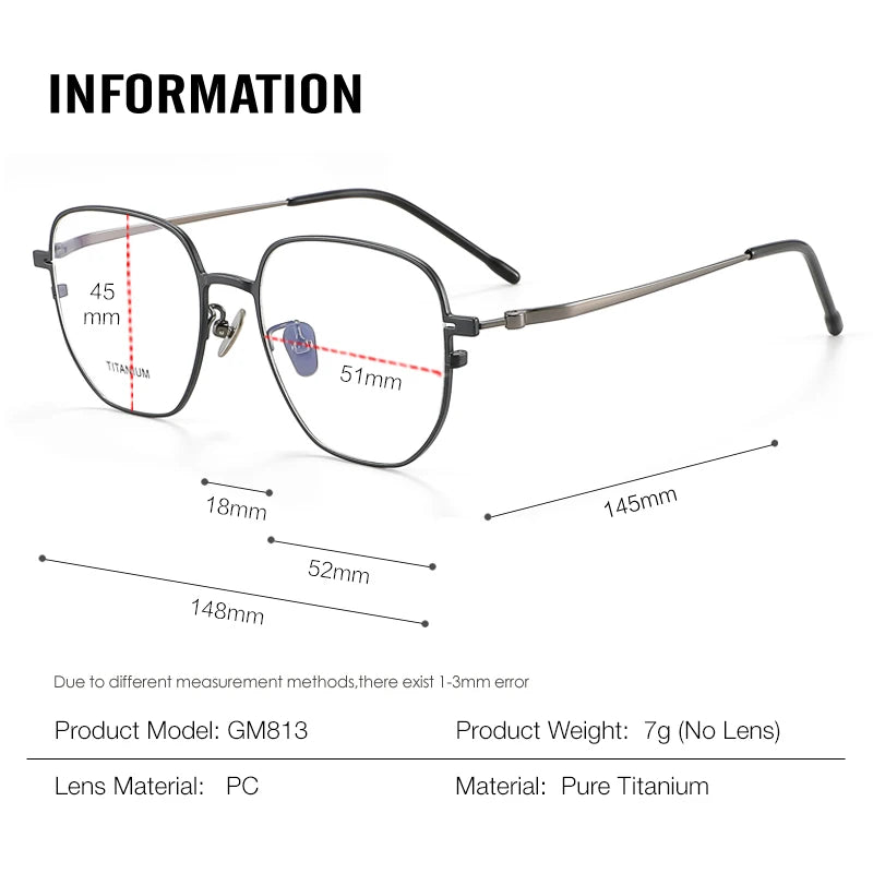 Aror Unisex Full Rim Polygon Square Titanium Eyeglasses 47813 - Lightweight Durable Frame for Work, Reading & Fashion | Trendy Square Glasses for Men & Women