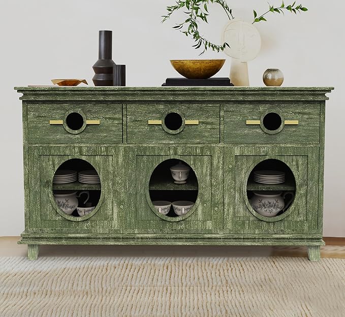 **Corsica Ultra Wide Crockery Unit - Handcrafted Solid Mango Wood Sideboard with Clear Glass Doors, Storage Cabinet & Chest - Perfect for Dining Room, Kitchen, or Living Room Organization**