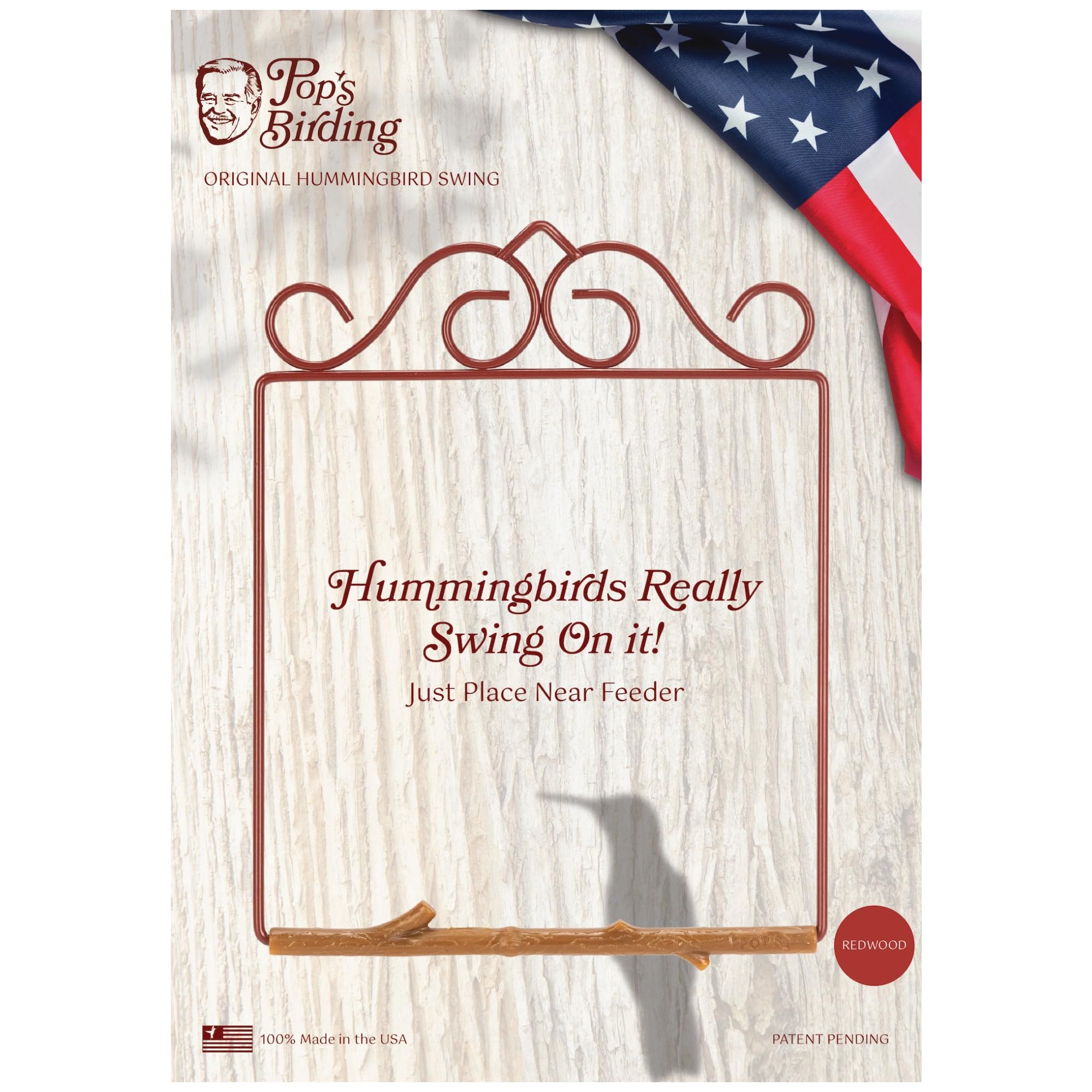 Original Hummingbird Swing for Outdoors - USA Made Bird Perch for Small Wild Birds | Perfect Backyard Birding Accessory | Durable & Weather-Resistant | Includes Hook - Ideal for Gardens, Patios & Nature Observation