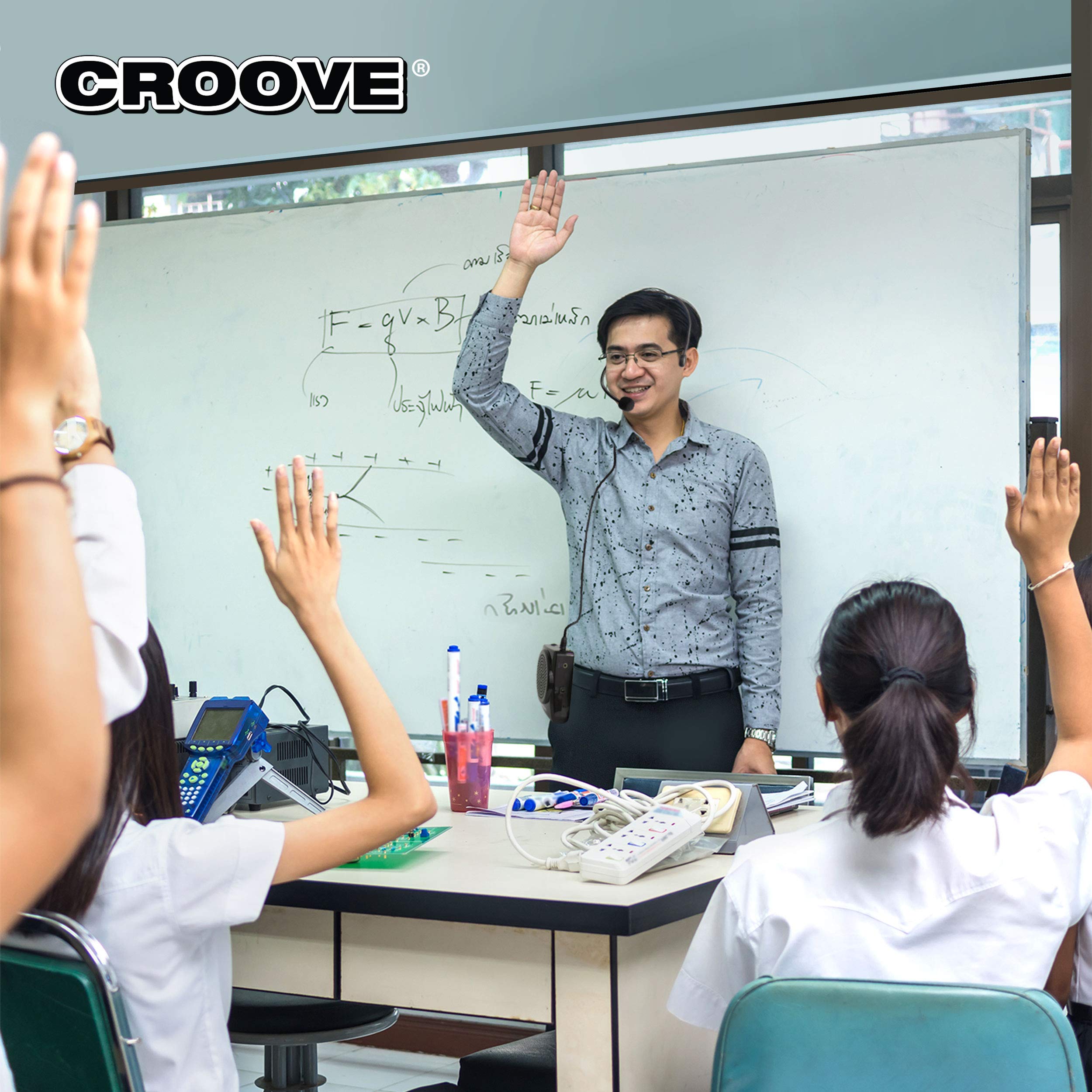 Croove Rechargeable Voice Amplifier Microphone Headset with MP3 Support | Portable Speaker & Mic Set with Waist/Neck Strap & Belt Clip | Ideal for Teachers, Tour Guides, Public Speaking & Outdoor Events