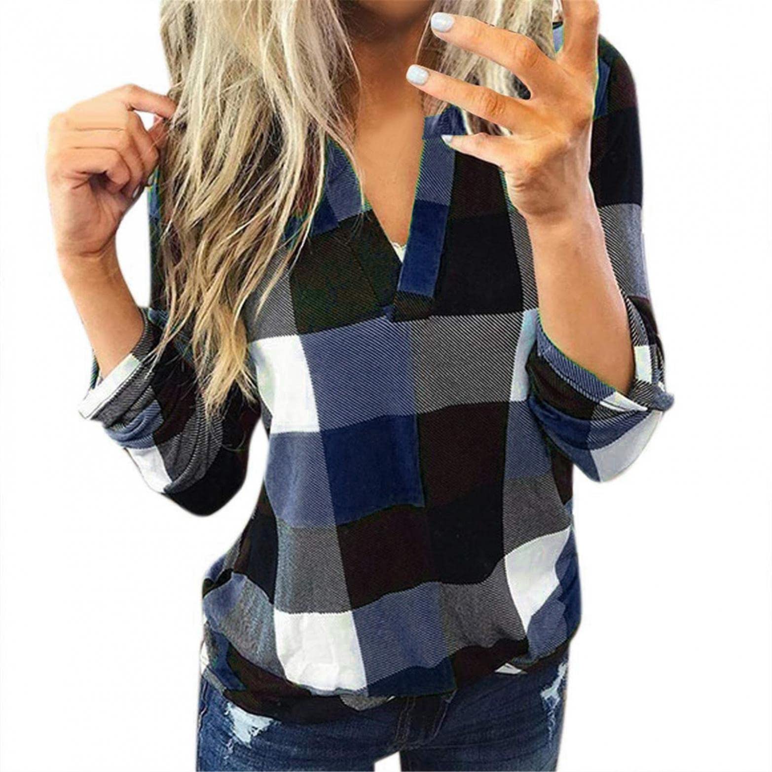 Stylish Women's Plaid Shirts - Elegant Cross Lace V-Neck Short Sleeve Tunic Tops for Casual & Dressy Summer Wear | Perfect for Office, Date Night & Weekend Outings
