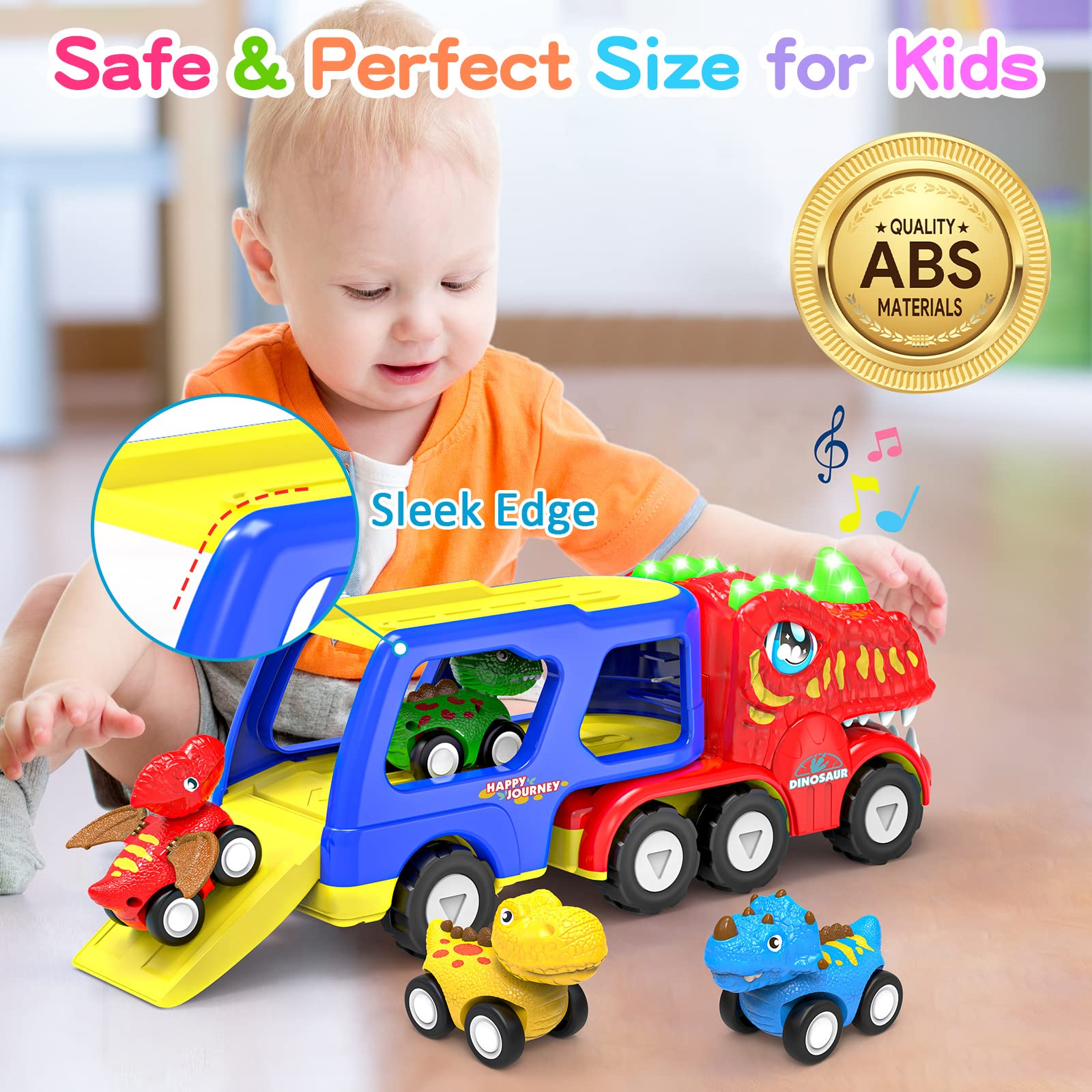 **ENJSD 5-in-1 Dinosaur Toys for Toddlers 1-5 Years Old – Friction Powered with Flashing Lights & Sounds – Best Gift for Boys & Girls – Playtime, Learning & Pretend Adventure**    *(Use Cases: Great for birthday gifts, preschool learning, interactive play, and dinosaur-themed pretend adventures!)*