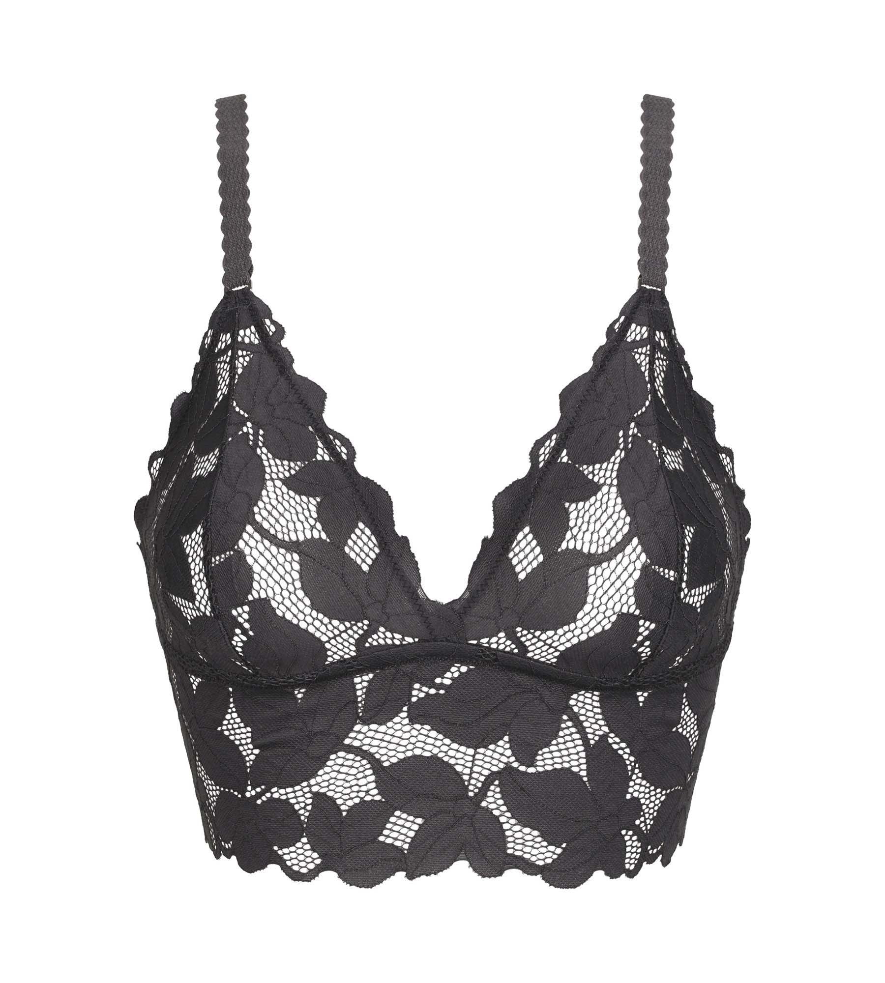 Floral Lace Wireless Scarf Bralette - Grey Dim Lacy | Comfortable & Stylish for Everyday Wear, Lounge & Sleep