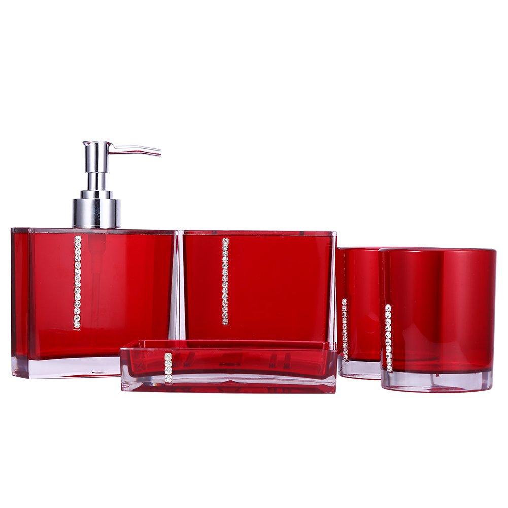 Premium 5-Piece Black Bathroom Set - Toothbrush Holder, Soap Dispenser, Tray & More | Modern Bathroom Accessories for Countertop Organization | Perfect for Home, Apartment, and Guest Bathroom Decor