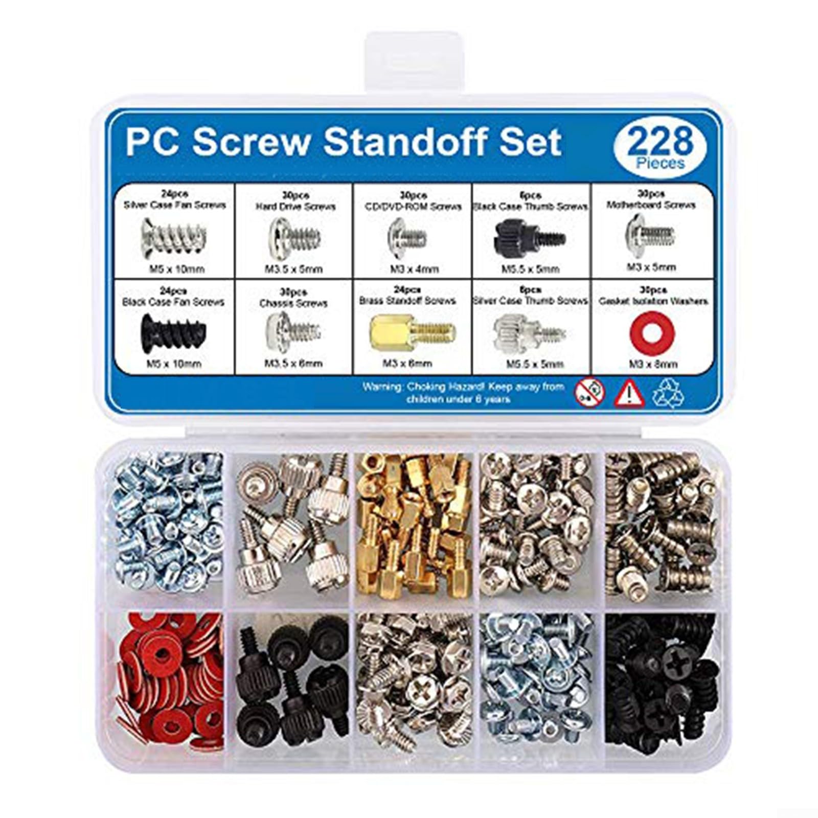 228Pcs PC Screw Standoff Kit for Computer Build - Motherboard & Hard Drive Installation