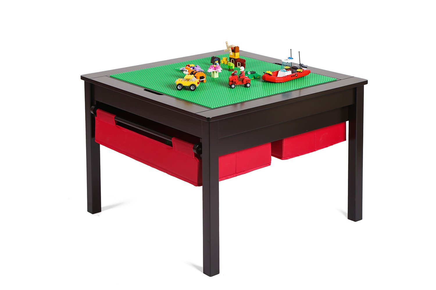 UTEX 2-in-1 Kids Construction Play Table with Storage Drawers & Built-in Plate - Espresso Wooden Activity Table for Toddlers | Perfect for Playroom, Daycare & Indoor Creative Play