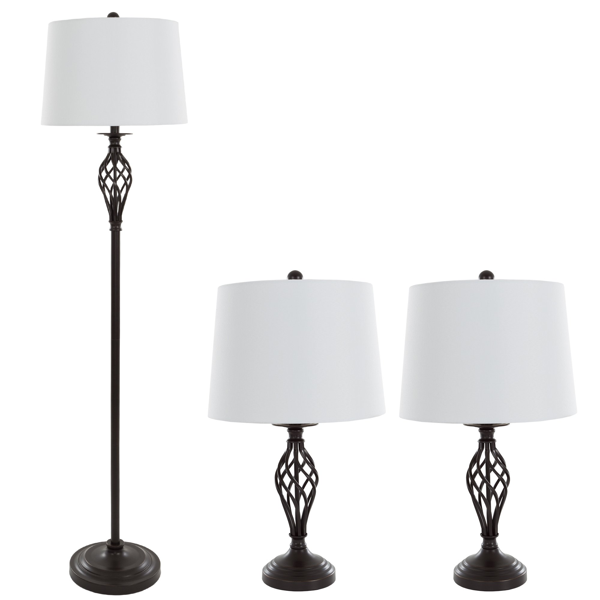 Stylish Spiral Cage Design Table and Floor Lamp Set of 3 - Modern Bronze Lighting Fixtures with LED Bulbs for Living Room, Bedroom, Entryway | Perfect for Home Decor, Reading Nook & Ambient Lighting