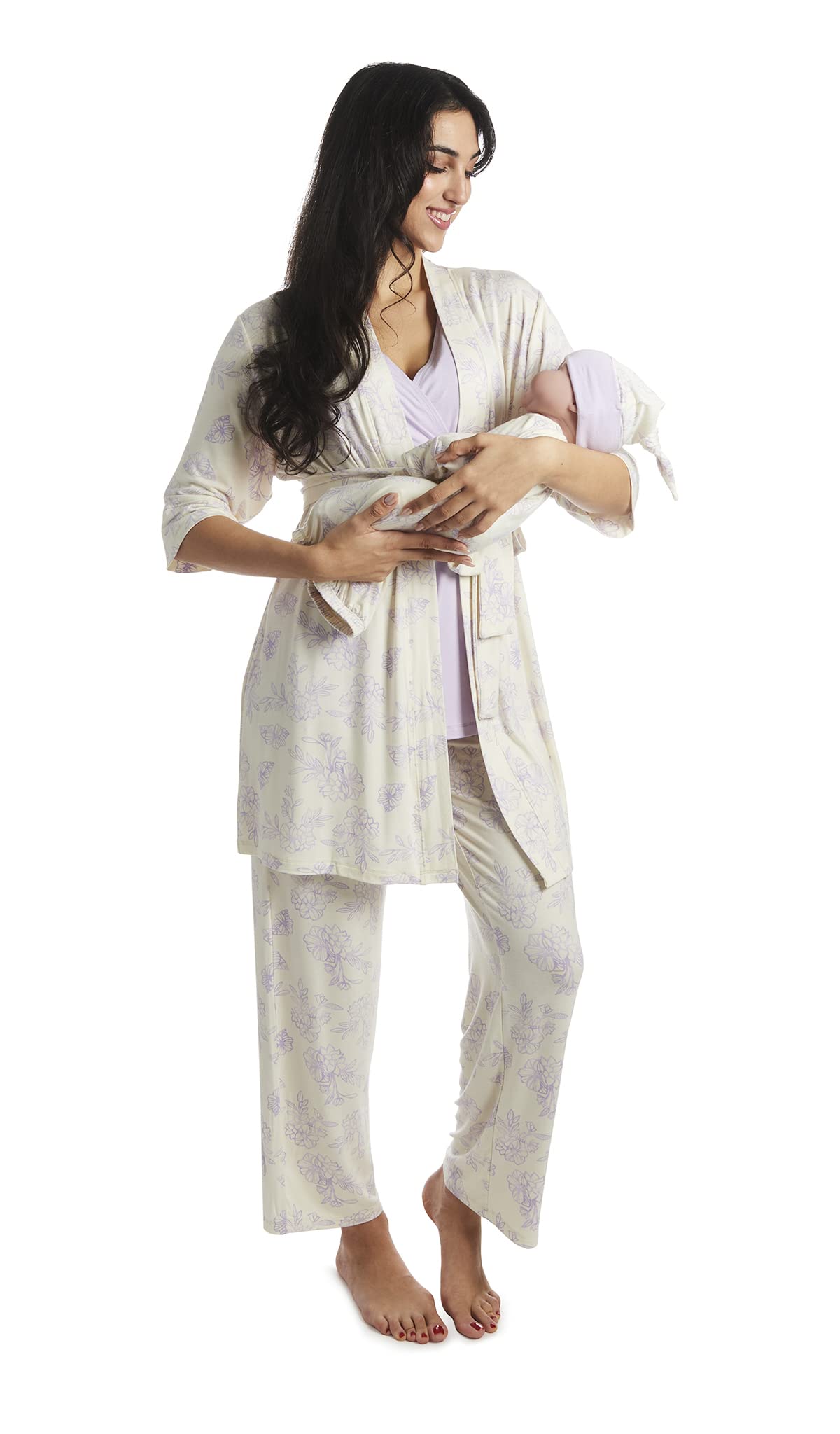 5-Piece Maternity & Nursing Pajama Set - Soft Cotton Sleepwear for Pregnant Women & New Moms - Comfortable Breastfeeding Pajamas for Postpartum Recovery & Mother-Baby Bonding Time