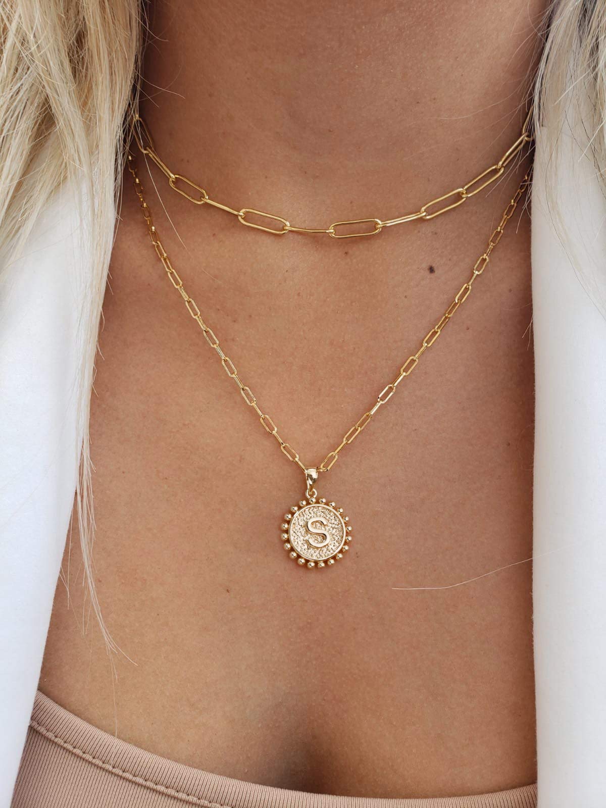 Personalized 14K Gold Plated Initial Necklace for Women - Dainty Paperclip Link Chain Layering Necklace, Easter Basket Stuffers & Gift Ideas for Her | Perfect for Everyday Wear, Layering, and Special Occasions