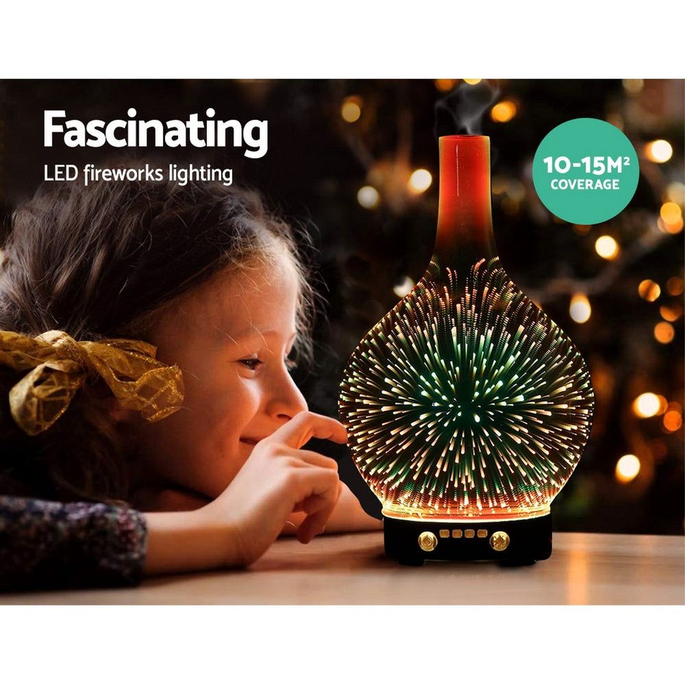 3D LED Aroma Diffuser with Essential Oil Humidifier - 100ml Waterless Ultrasonic Cool Mist for Home, Office & Yoga Studio | Firework Light Show & Relaxation Therapy