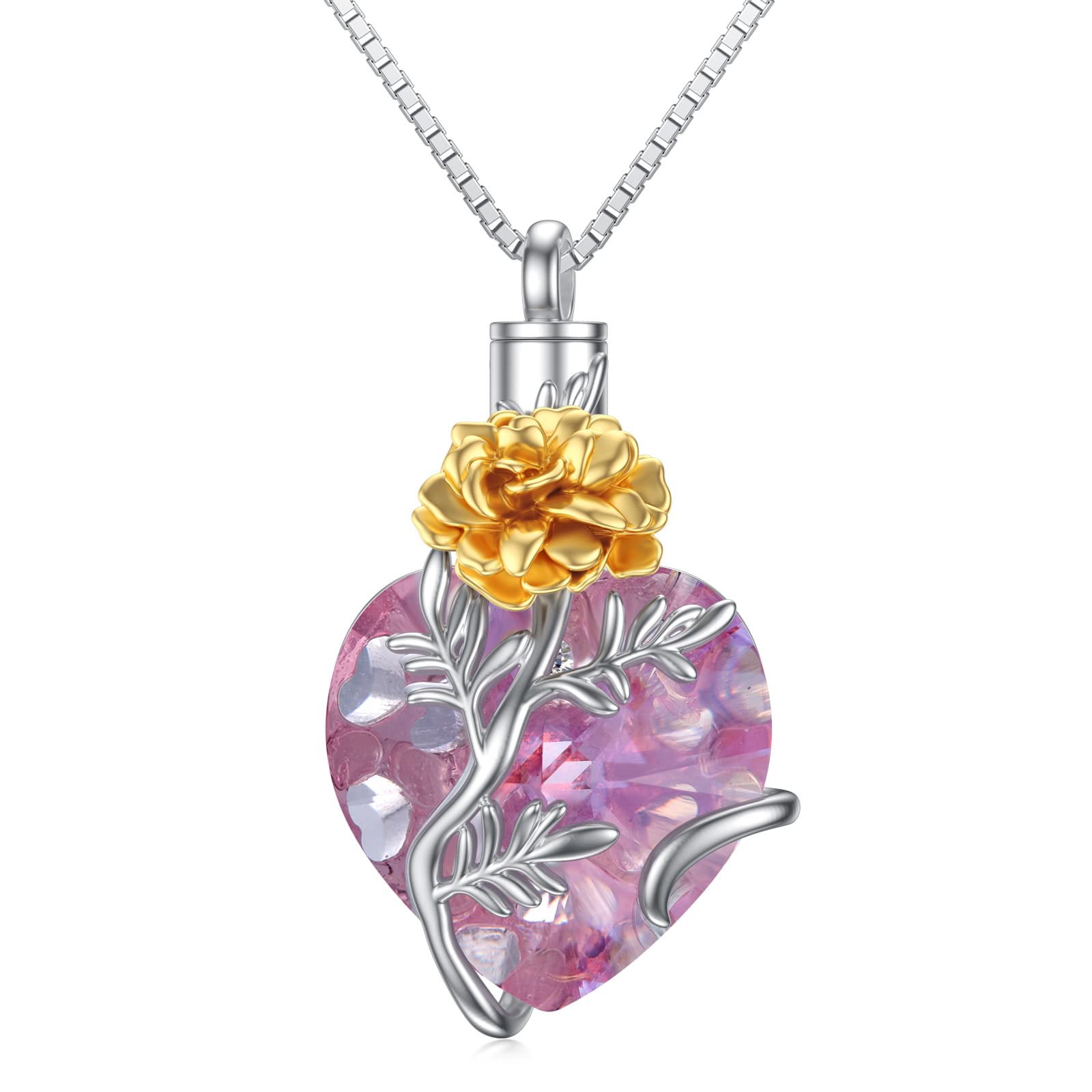 Heart Cremation Jewelry for Ashes - Sterling Silver Birth Flower Urn Necklace with Crystal & Funnel Filler - Memorial Keepsake Jewelry for Women & Girls - Perfect for Honoring Loved Ones & Special Occasions