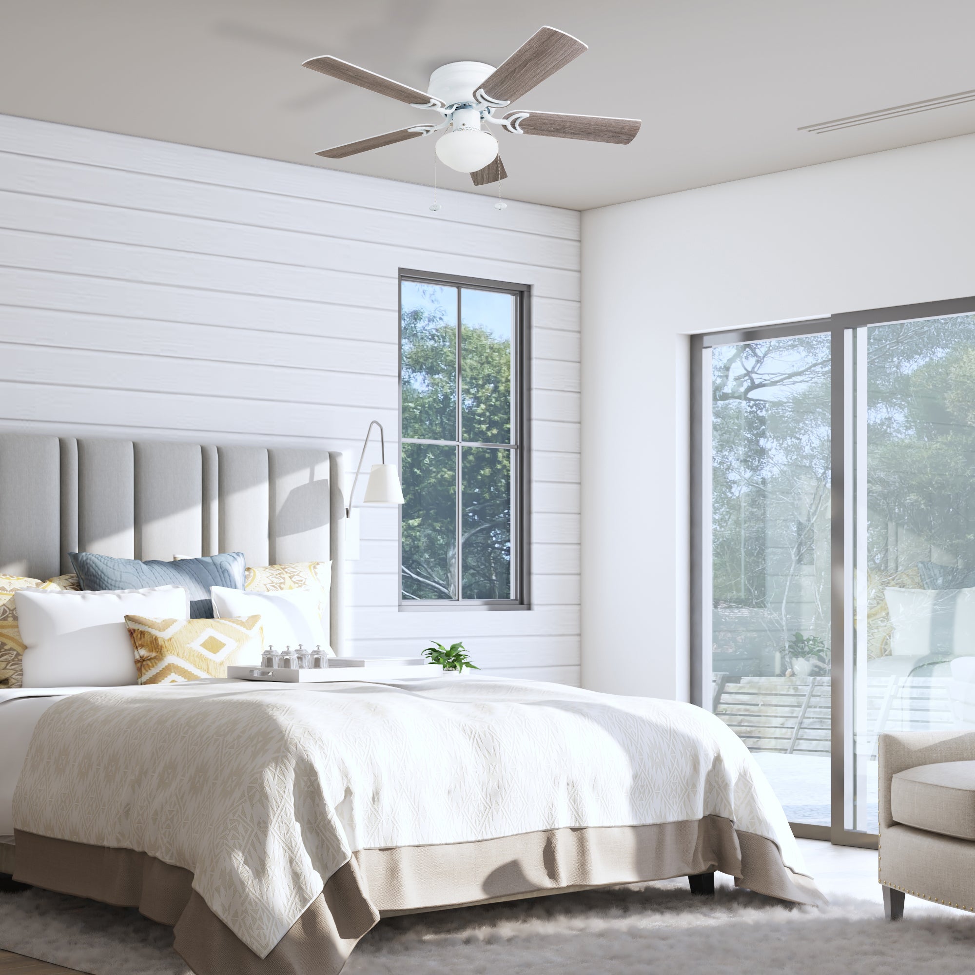 42 Inch Alvina White Ceiling Fan with Pull Chain - Modern Indoor Cooling Fan for Living Room, Bedroom, and Office