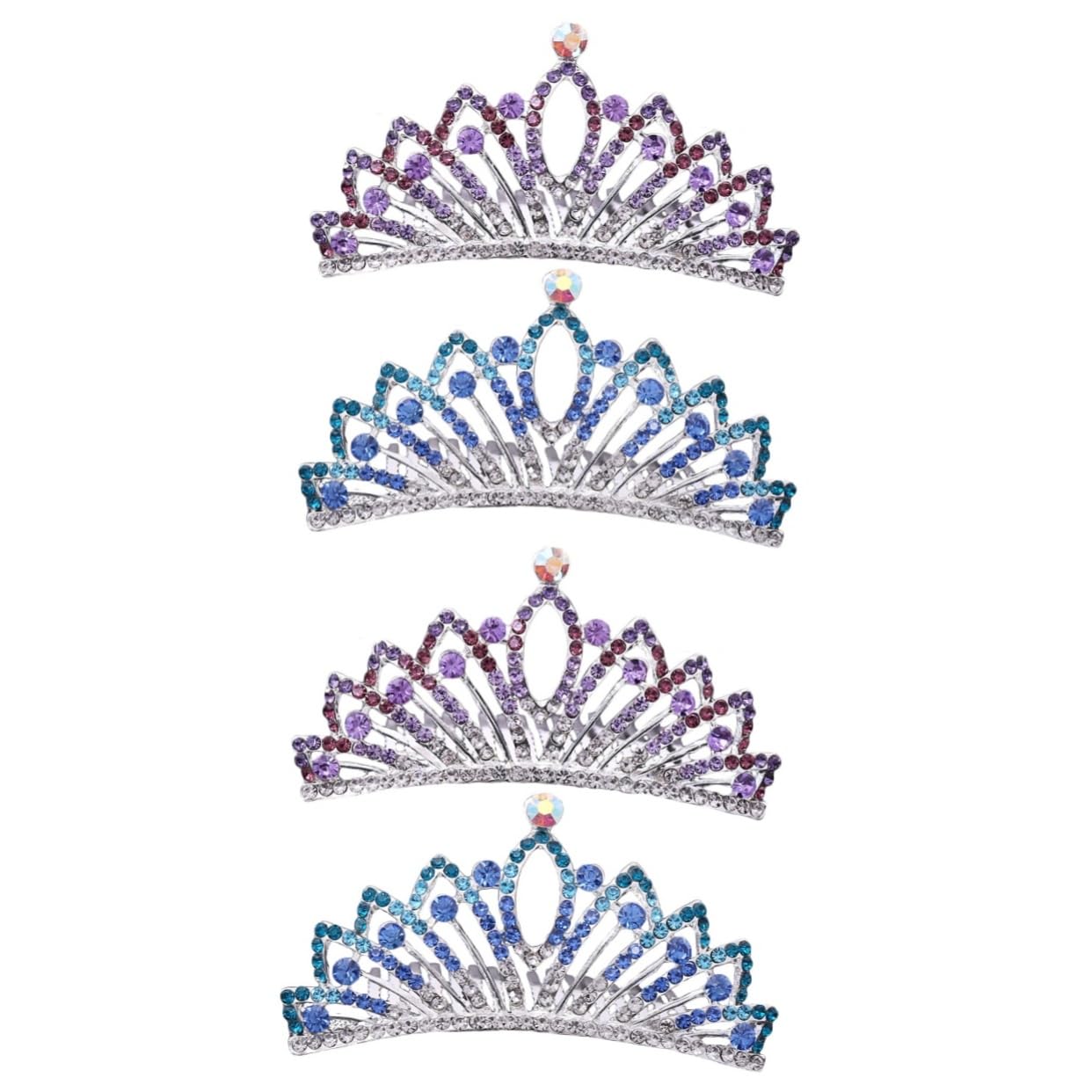 4 Pcs Girl's Birthday Tiara Set - Wedding Bridal Tiara, Bridesmaid Tiara Comb, Crystal Headpiece Crown for Kids & Children - Perfect for Birthday Parties, Weddings, Photo Shoots & Princess Dress Up