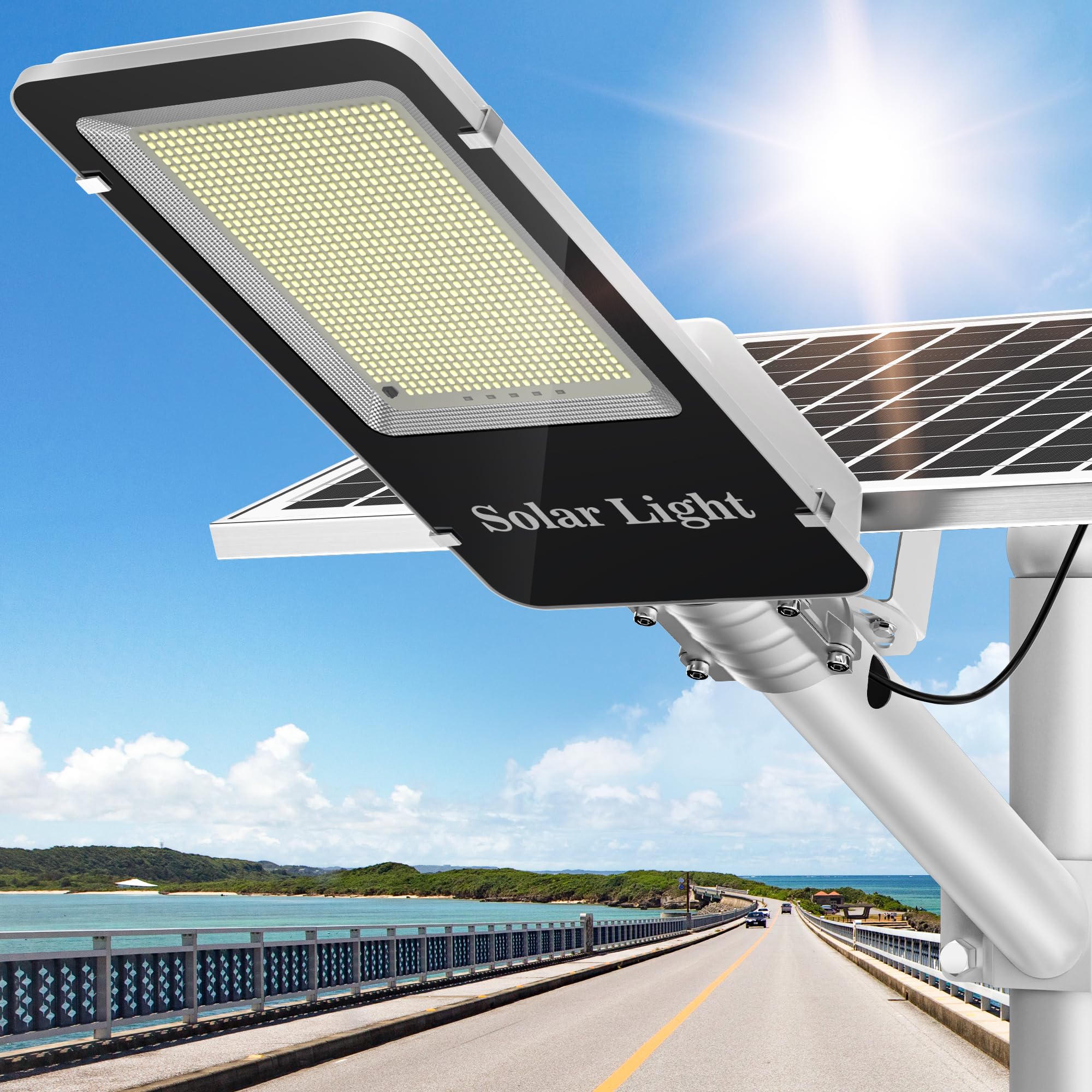 Sunwish 6000W Solar Street Lights Outdoor - 6500K LED Solar Lights for Parking Lots, Commercial Areas & Yards | IP66 Waterproof, High Brightness, Dusk to Dawn Lighting | Perfect for Pathways, Driveways & Security Lighting
