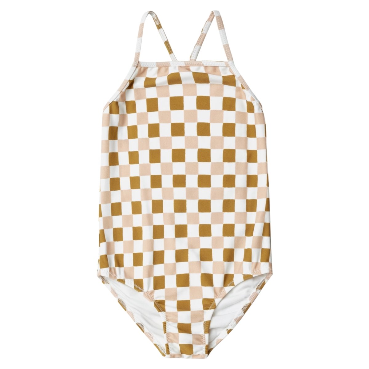 Retro Check Sky One Piece Ruffle Swimsuit - Vintage-Inspired Swimwear for Women, High Waisted Bathing Suit with Ruffles, Perfect for Beach, Pool, and Summer Vacations