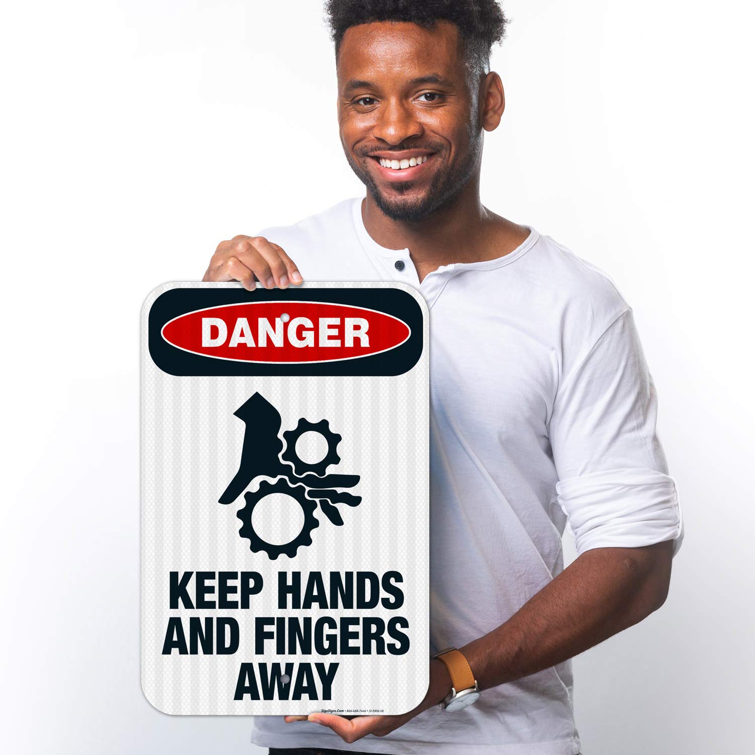 OSHA Danger Sign - Keep Hands and Fingers Away | 12x18 Inches Reflective Aluminum Safety Sign | 3M EGP Fade-Resistant for Indoor/Outdoor Use | Made in USA | Perfect for Factories, Warehouses & Construction Sites