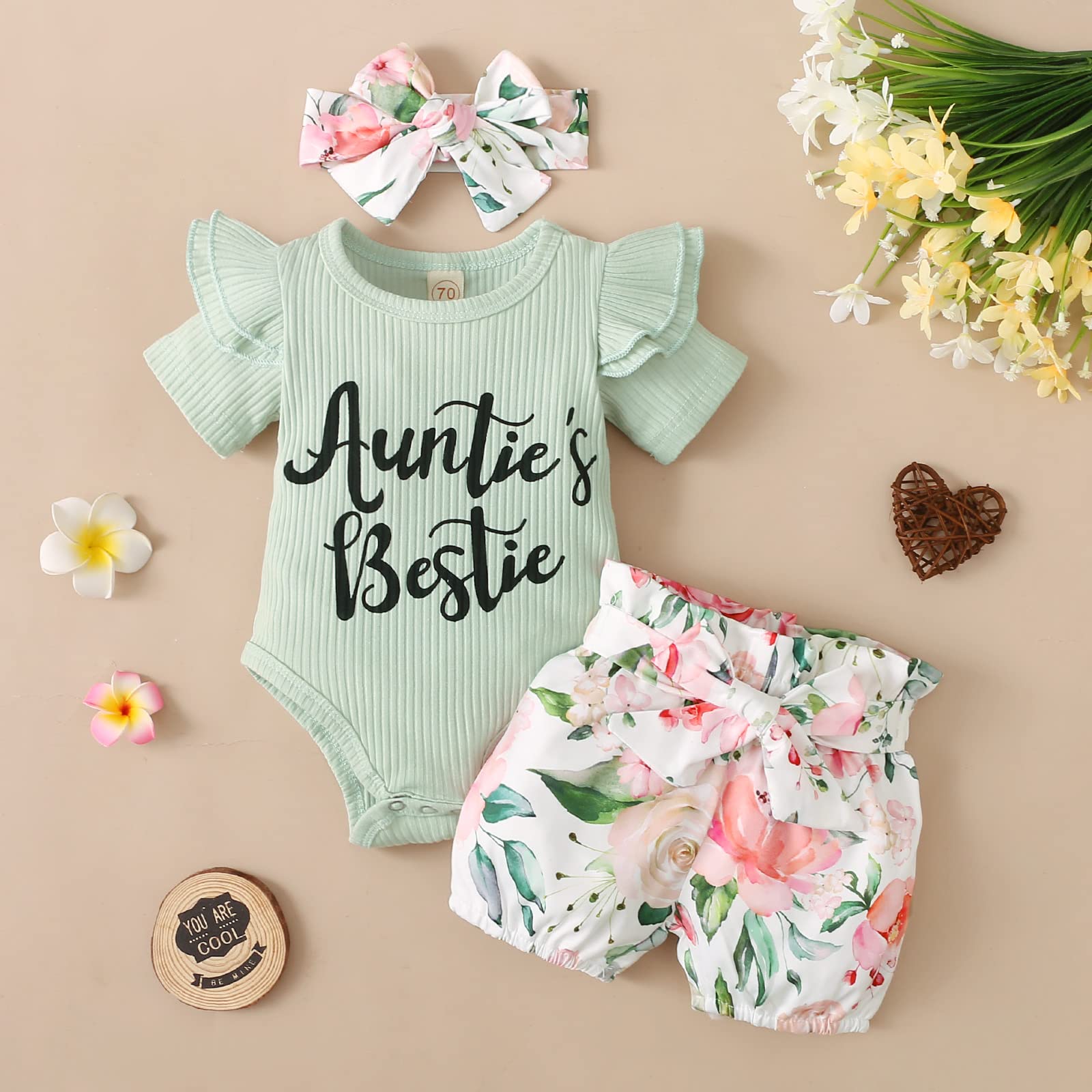 Adorable Newborn Baby Girl Outfits - Ribbed Romper & Floral Shorts Set | Perfect for Summer, Photo Shoots & Casual Wear