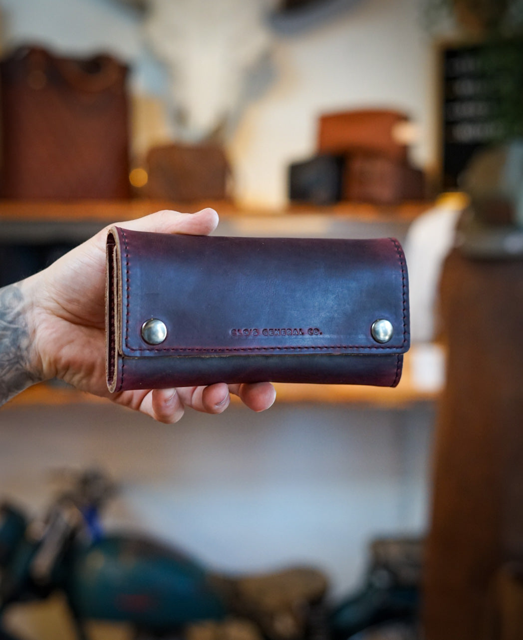 Premium Trifold Long Leather Wallet for Men - Genuine Horween Oxblood Leather - Ideal for Everyday Carry, Business & Travel