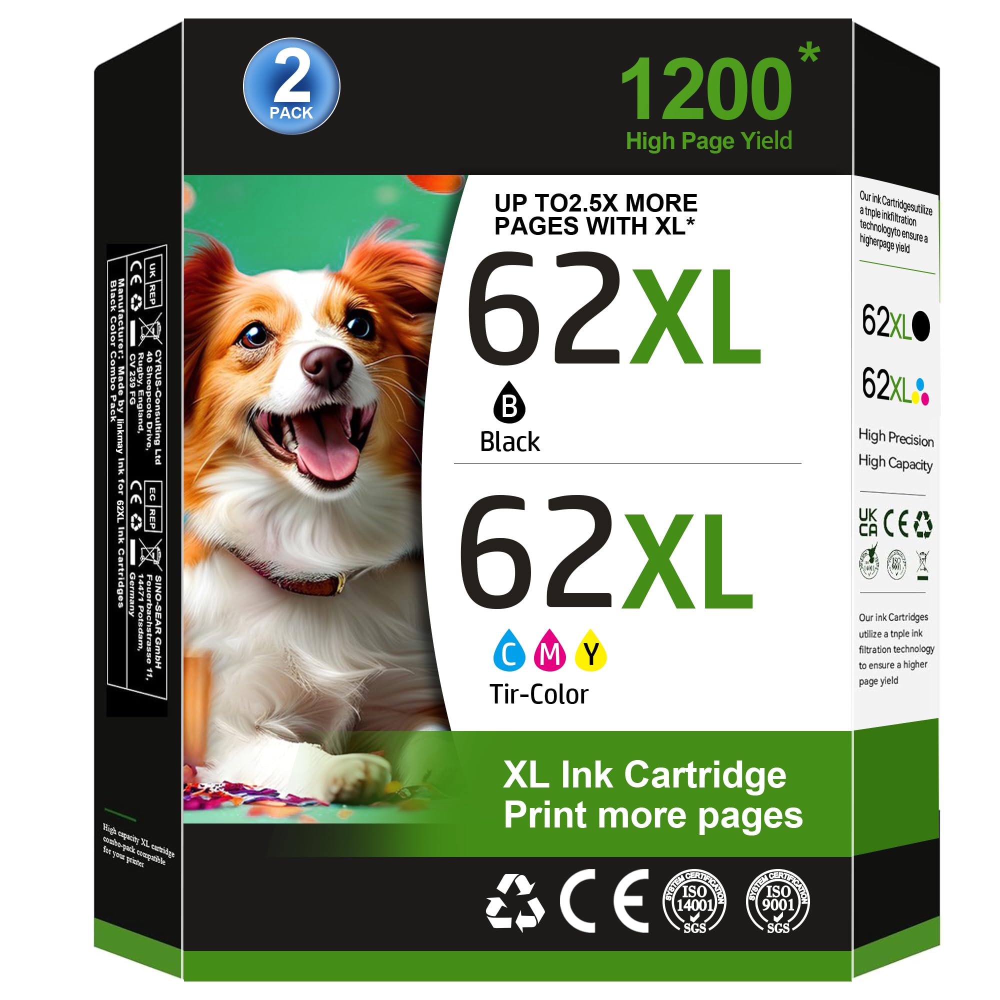 HP 62XL Ink Cartridges - Black & Color 2-Pack Replacement for HP Envy 5540, 5549, 5640, 5660, 7640, 7645 & OfficeJet 250, 200, 5740, 5741, 8040 Printers | High-Quality Printer Ink for Home & Office Use
